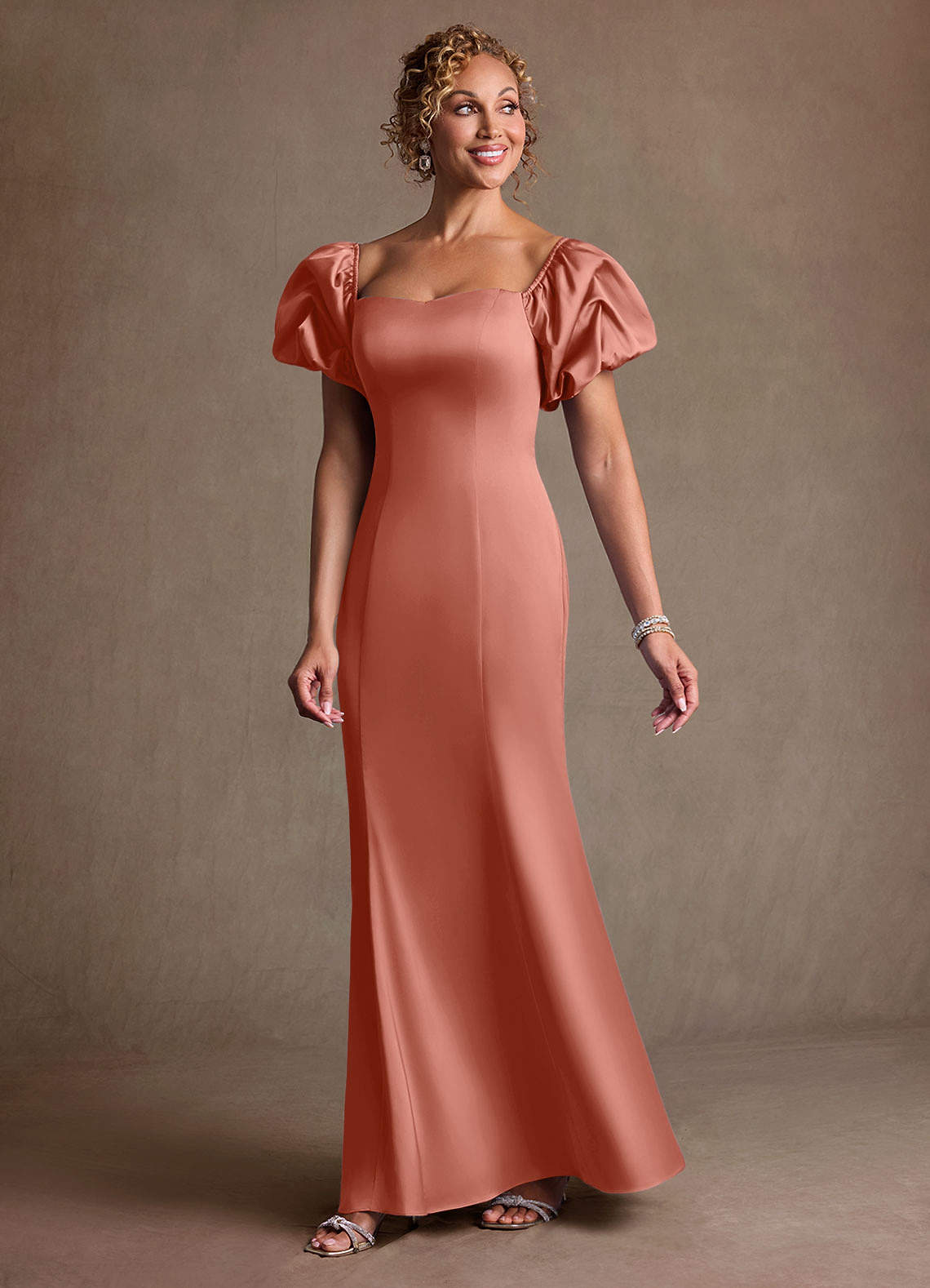 Redding Sheath Sweetheart Stretch Satin Mother of the Bride Dress in Salmon Pink