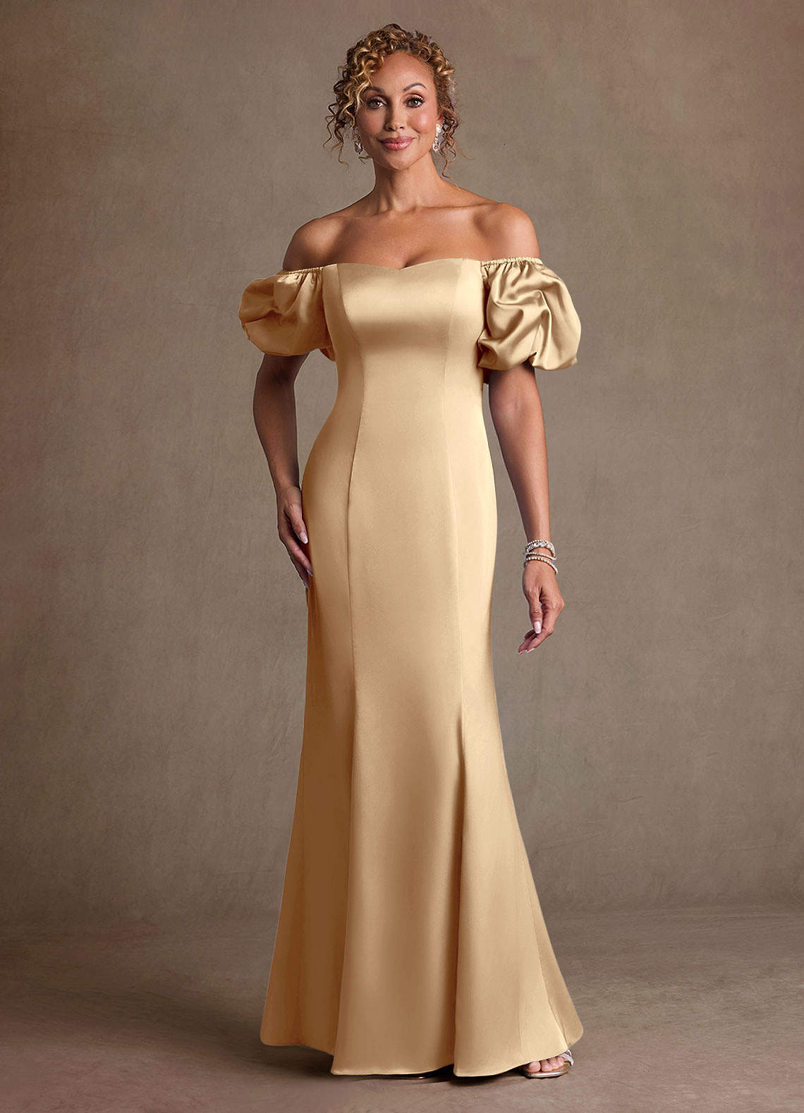 Redding Sheath Sweetheart Stretch Satin Mother of the Bride Dress in champagne