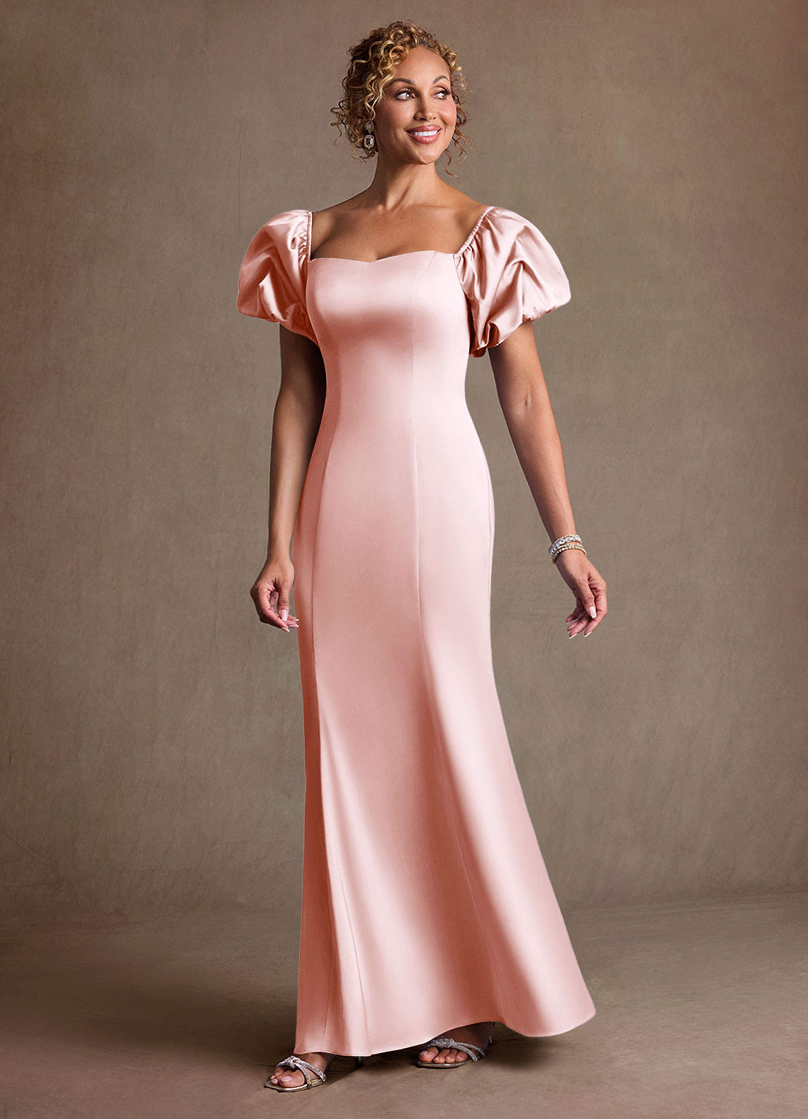 Redding Sheath Sweetheart Stretch Satin Mother of the Bride Dress in Blushing Pink
