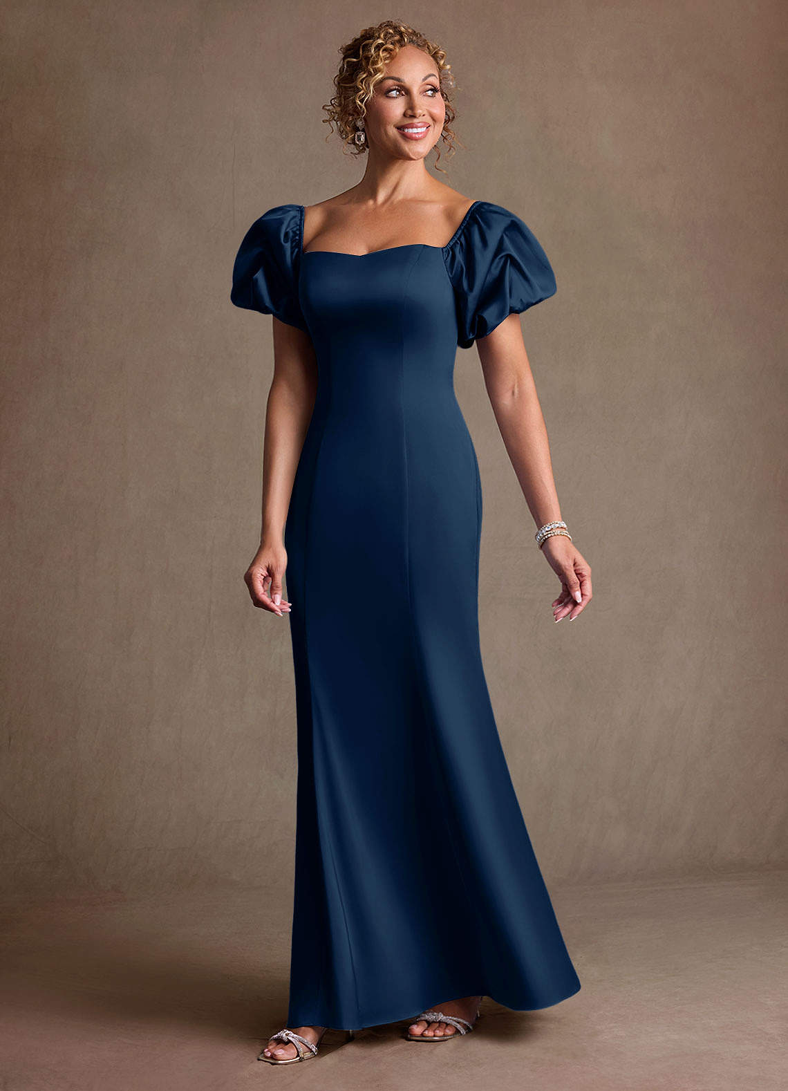Redding Sheath Sweetheart Stretch Satin Mother of the Bride Dress in Dark Navy
