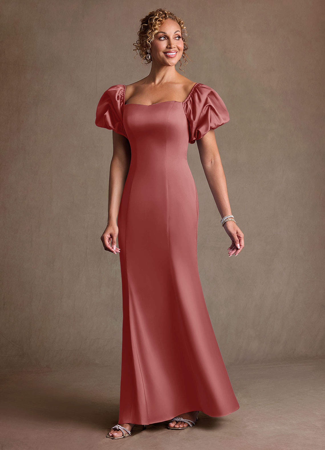 Redding Sheath Sweetheart Stretch Satin Mother of the Bride Dress in Antique Rose