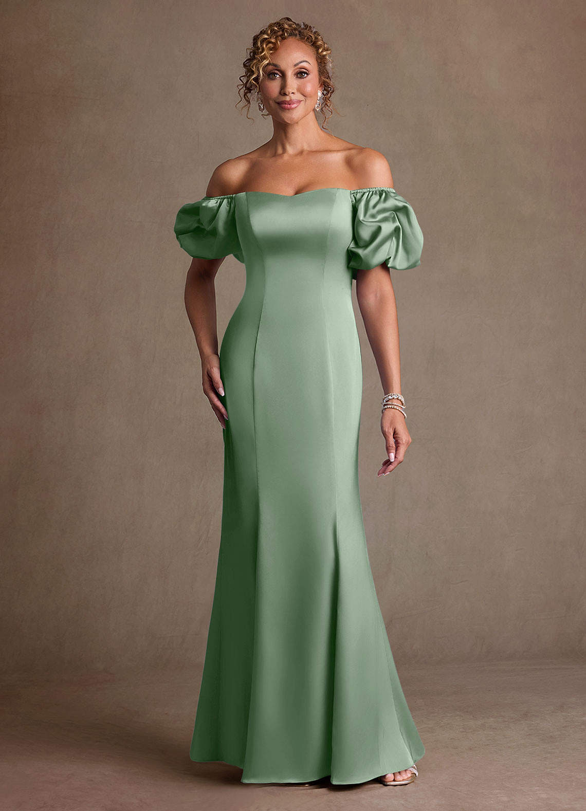 Redding Sheath Sweetheart Stretch Satin Mother of the Bride Dress in matcha