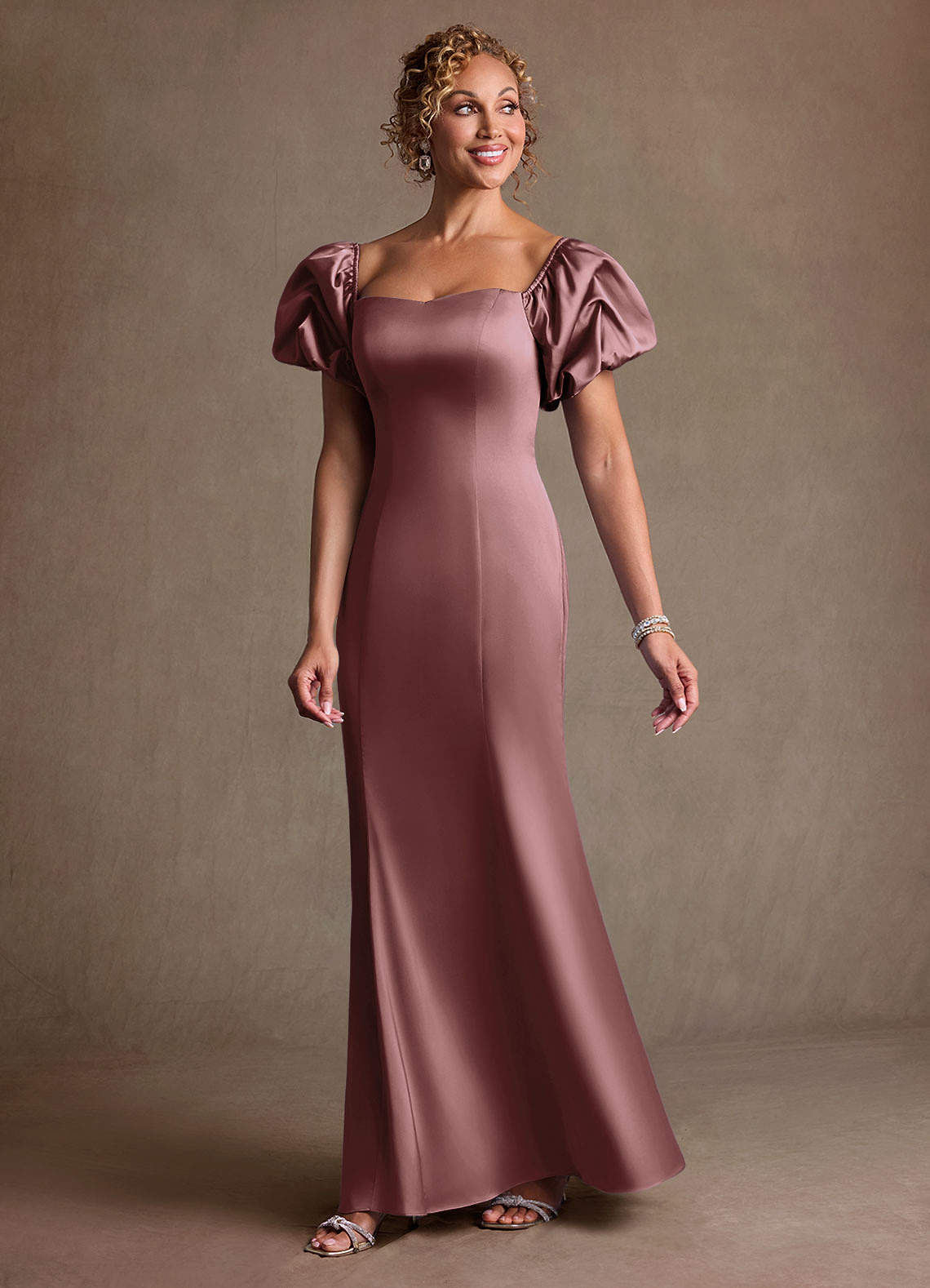 Redding Sheath Sweetheart Stretch Satin Mother of the Bride Dress in Vintage Mauve