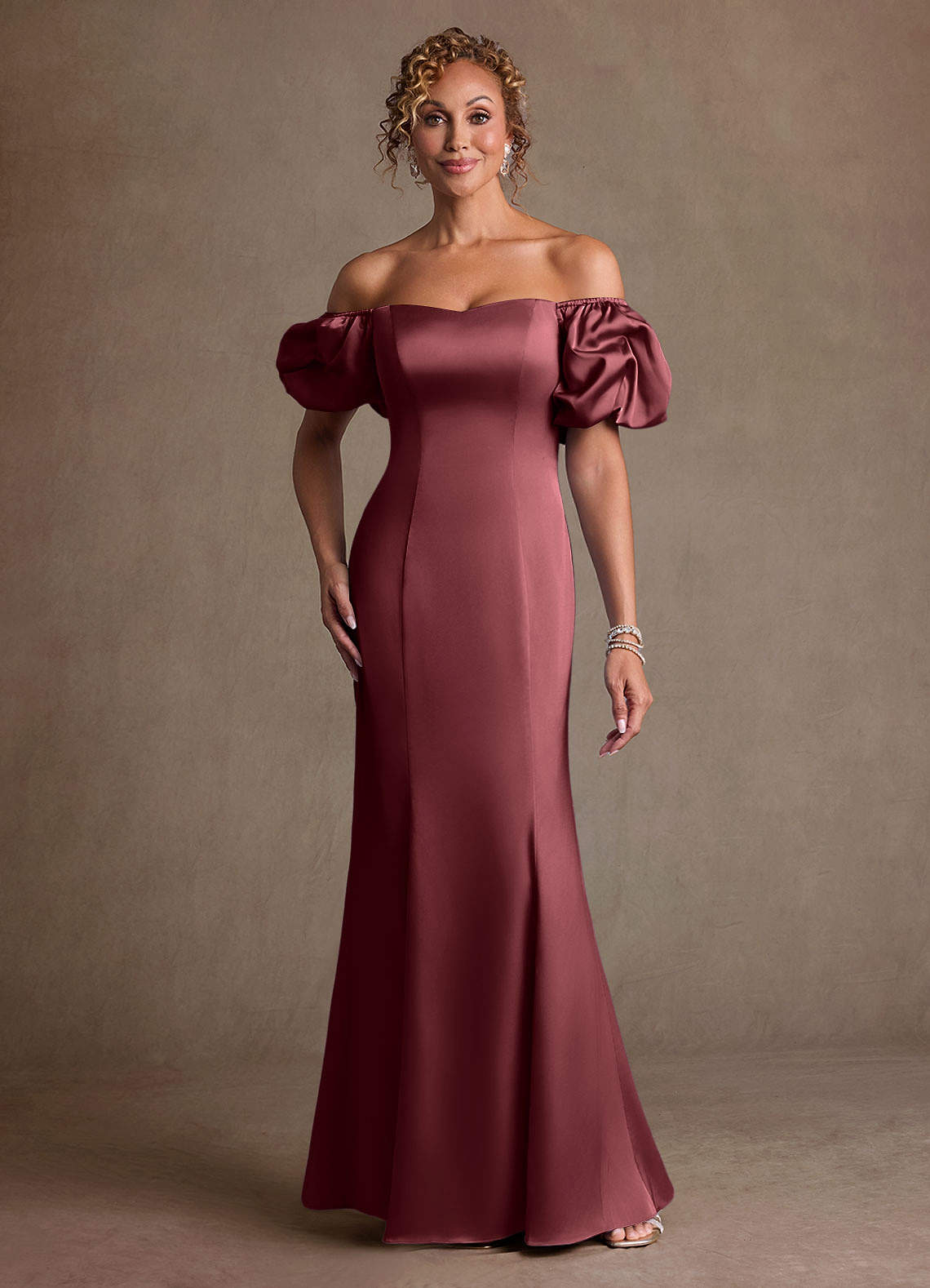 Redding Sheath Sweetheart Stretch Satin Mother of the Bride Dress in Merlot