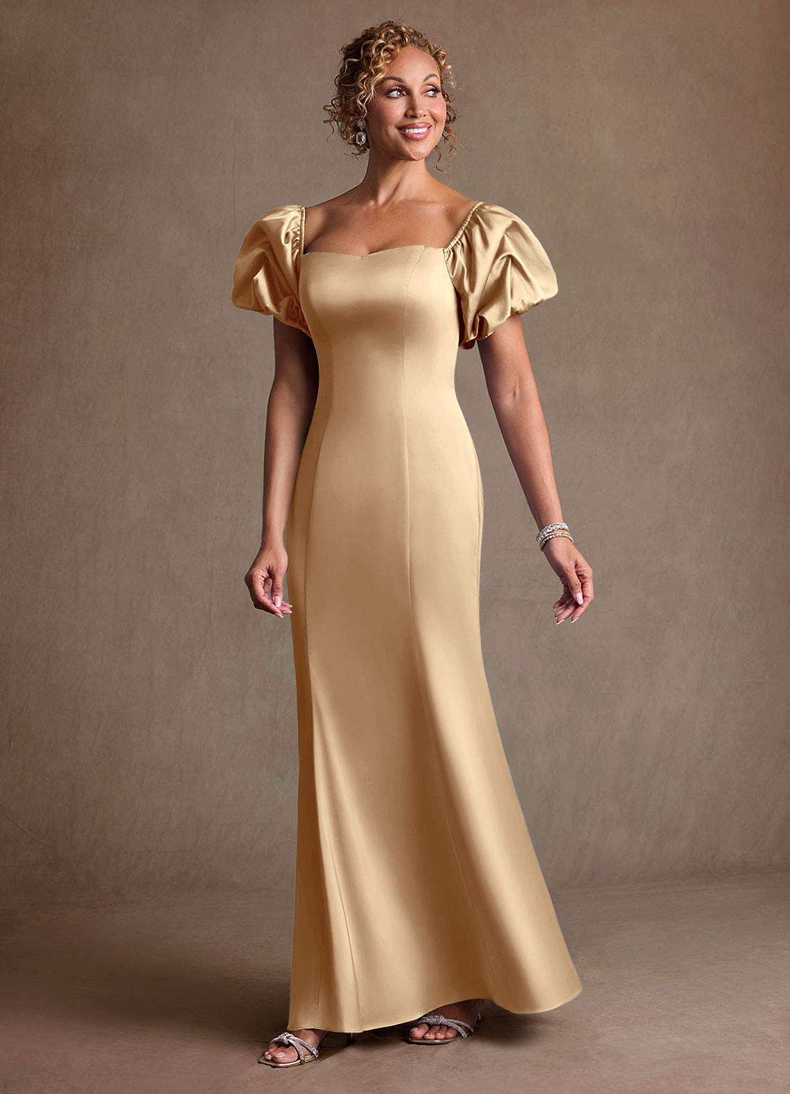 Redding Sheath Sweetheart Stretch Satin Mother of the Bride Dress in champagne