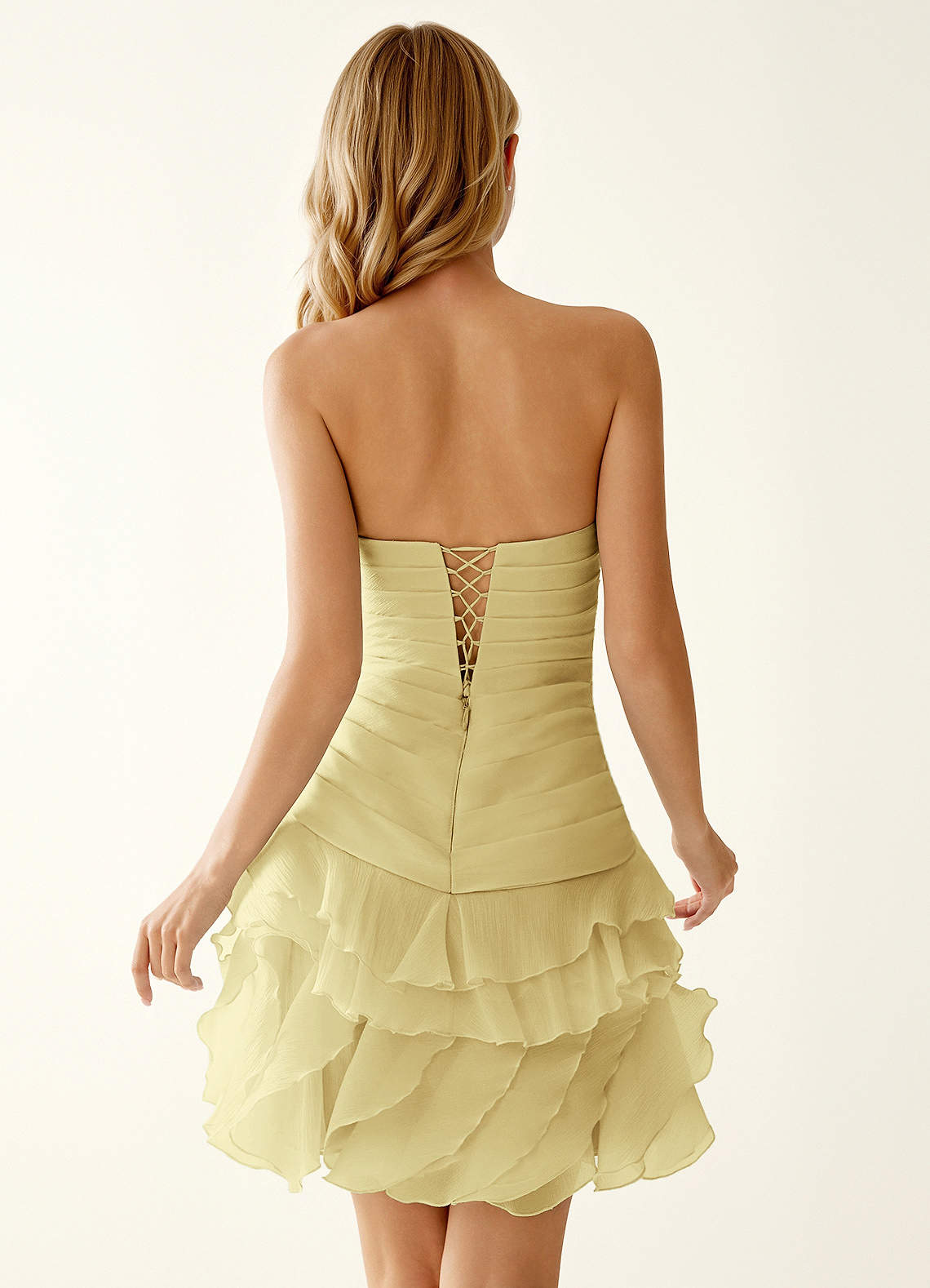 Rentina A-Line Mini Sweetheart Tiered Tulle Prom Dress in Yellow