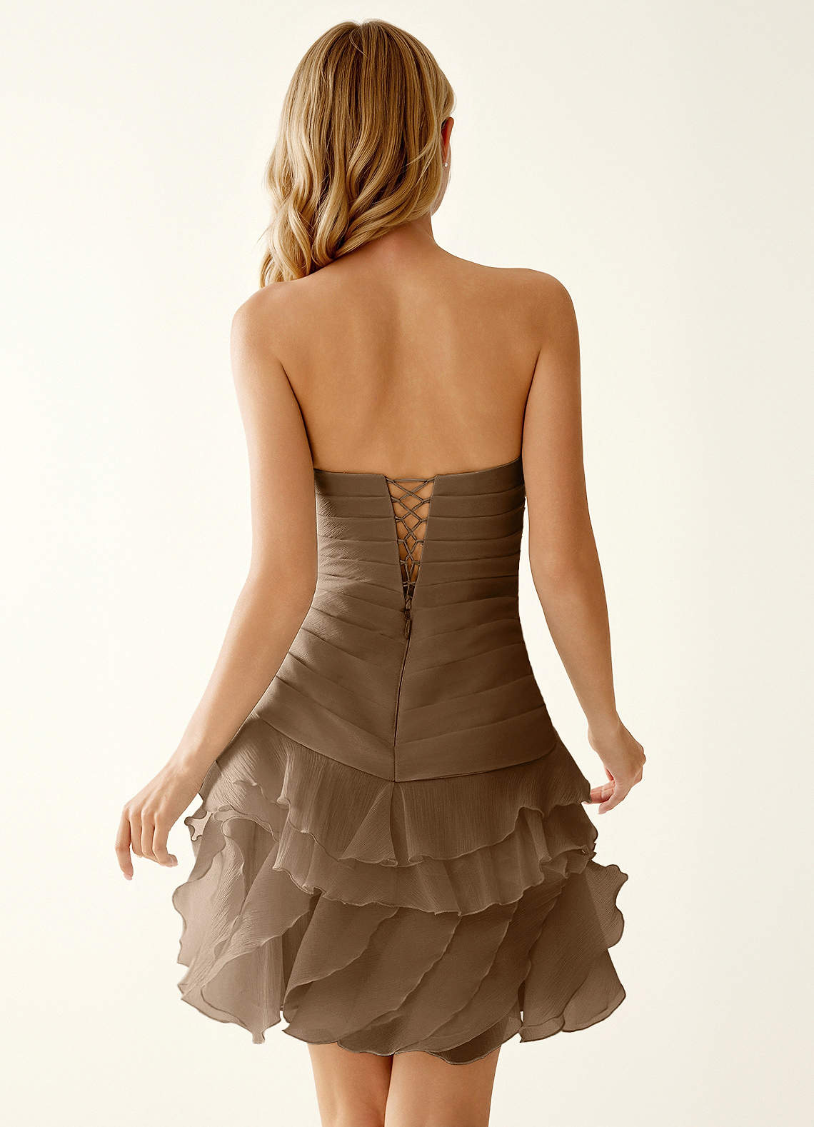 Rentina A-Line Mini Sweetheart Tiered Tulle Prom Dress in Brown