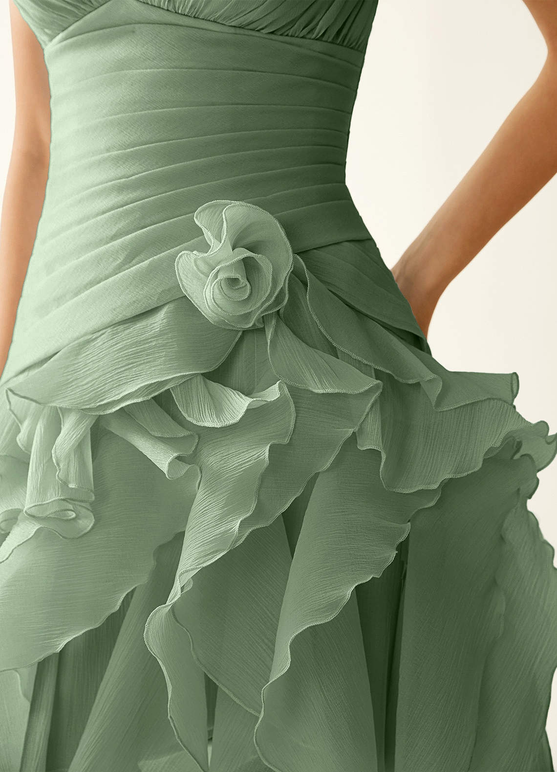 Rentina A-Line Mini Sweetheart Tiered Tulle Prom Dress in Sage