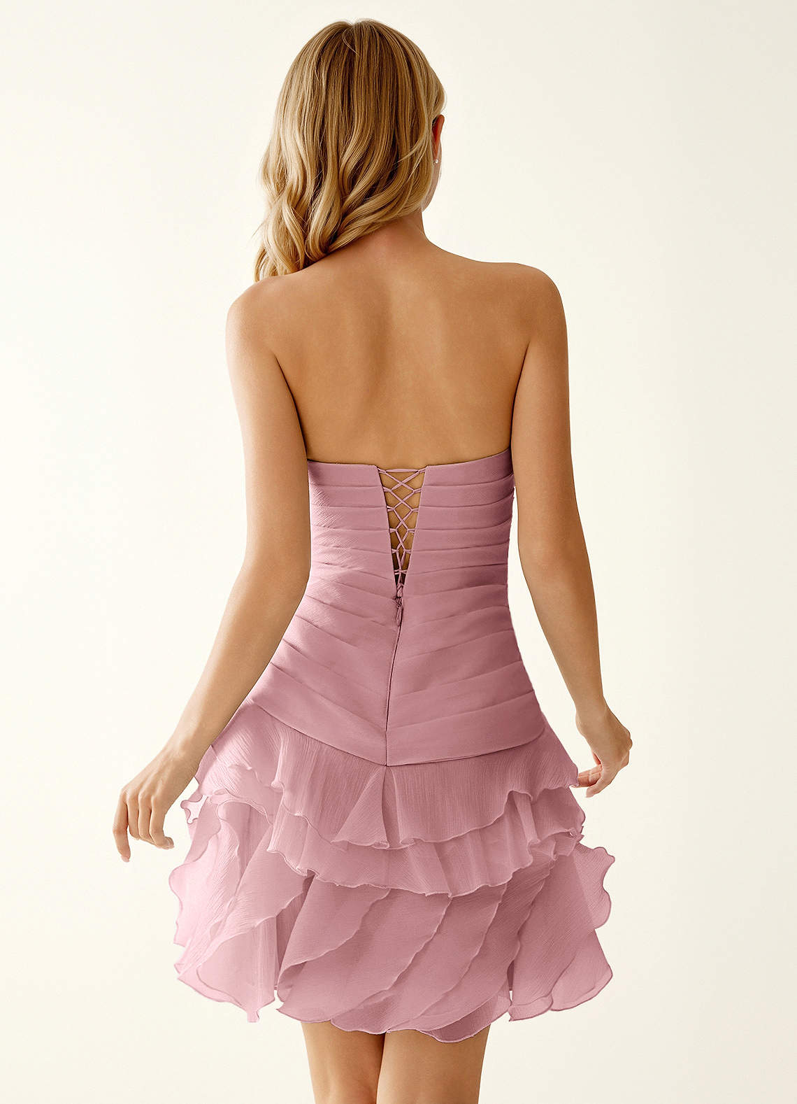 Rentina A-Line Mini Sweetheart Tiered Tulle Prom Dress in Dusty Pink