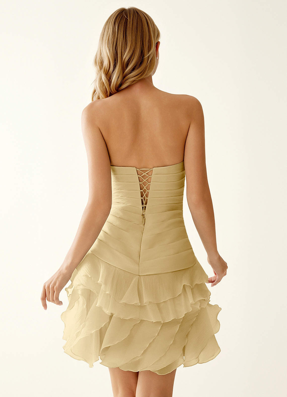 Rentina A-Line Mini Sweetheart Tiered Tulle Prom Dress in Gold
