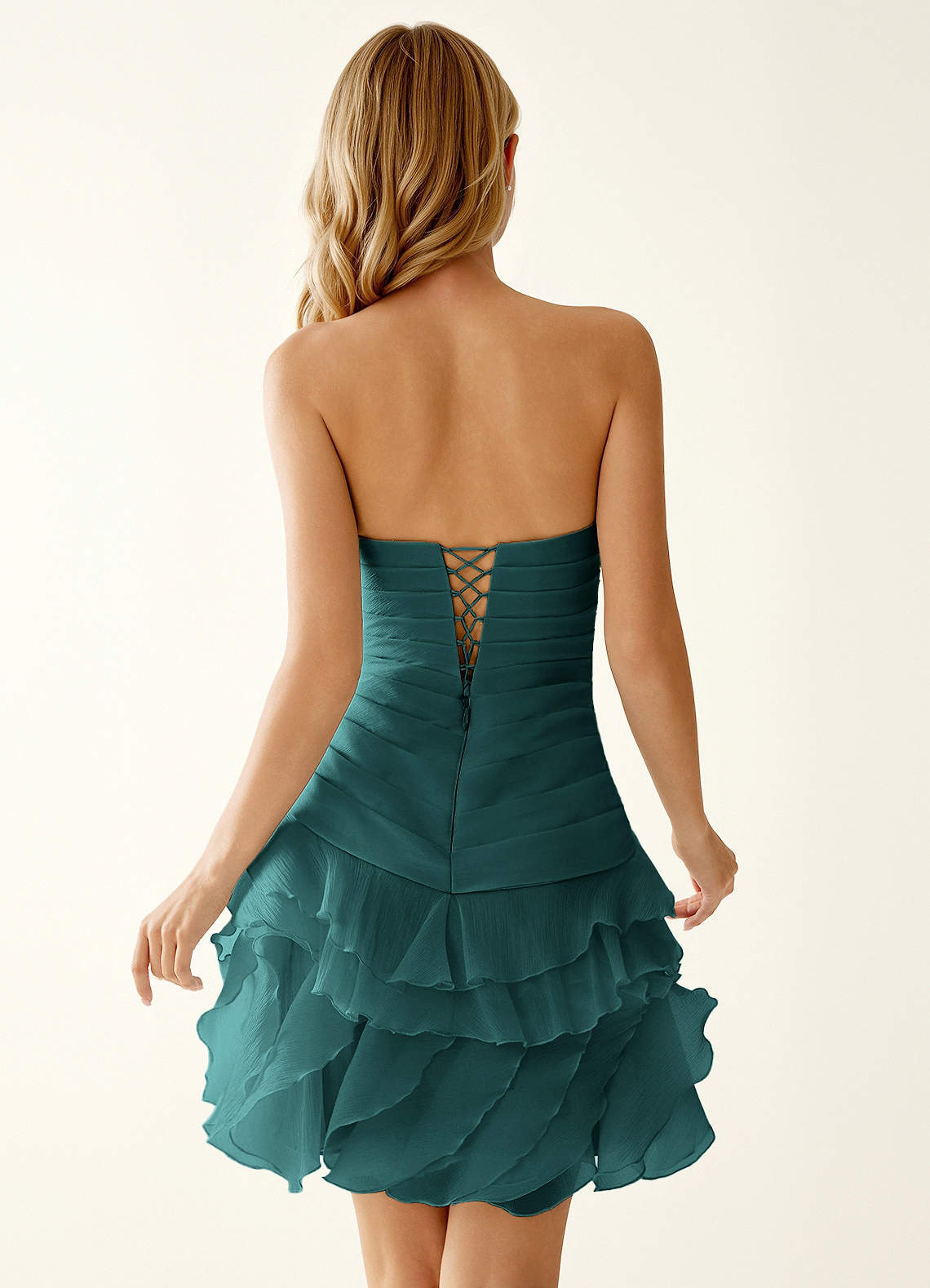 Rentina A-Line Mini Sweetheart Tiered Tulle Prom Dress in Peacock