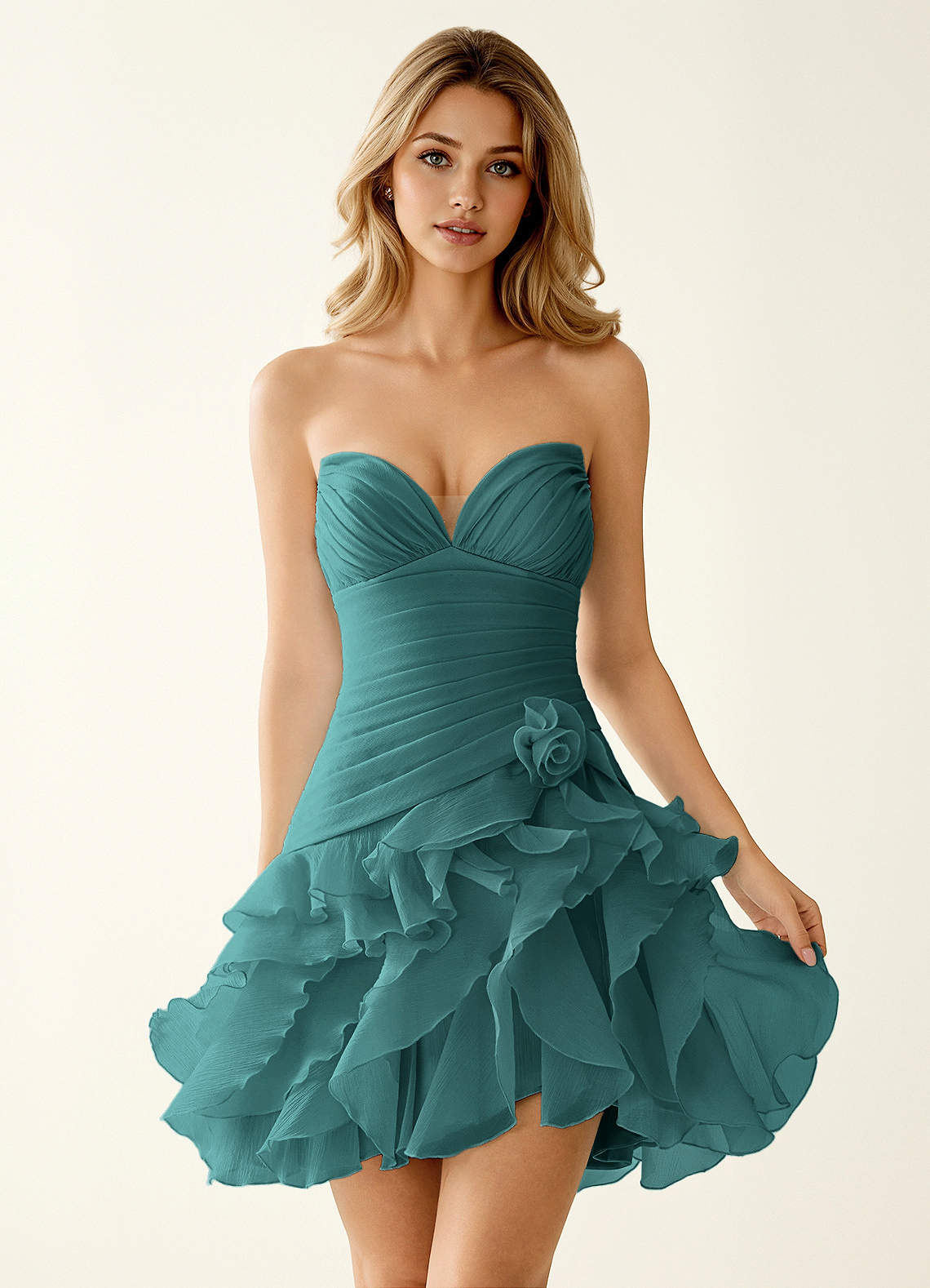 Rentina A-Line Mini Sweetheart Tiered Tulle Prom Dress in Sage
