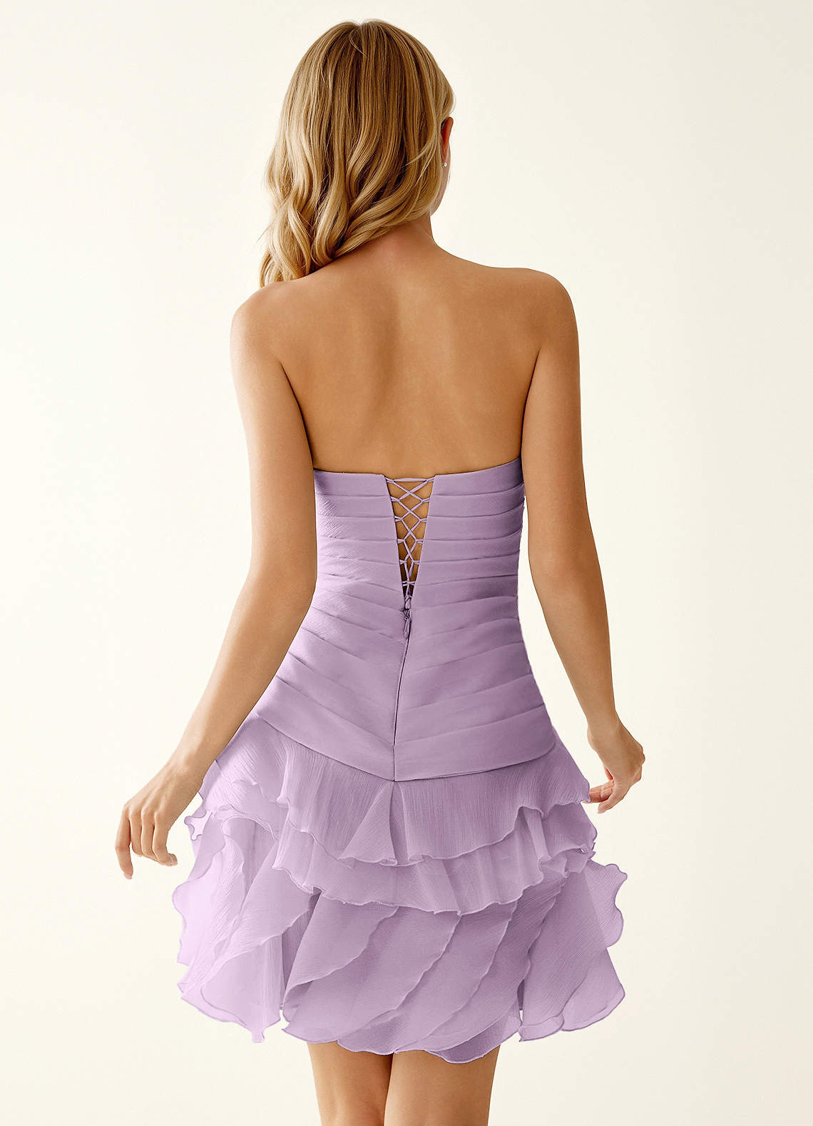 Rentina A-Line Mini Sweetheart Tiered Tulle Prom Dress in Lilac