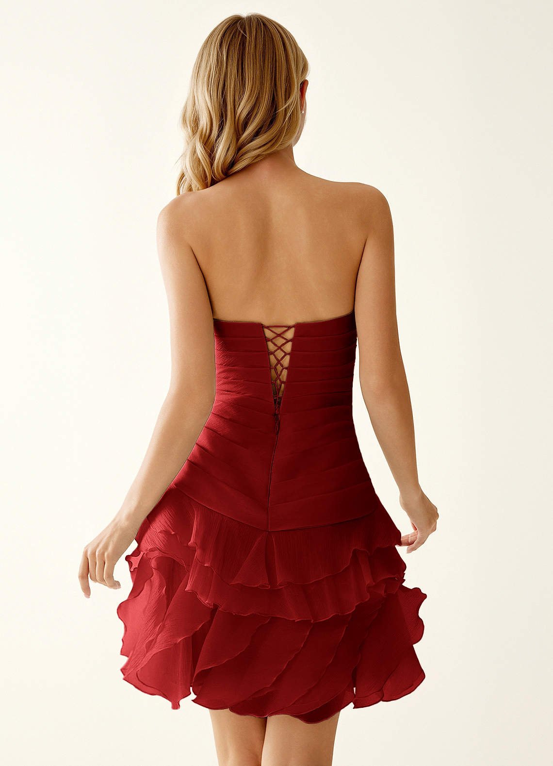 Rentina A-Line Mini Sweetheart Tiered Tulle Prom Dress in Red