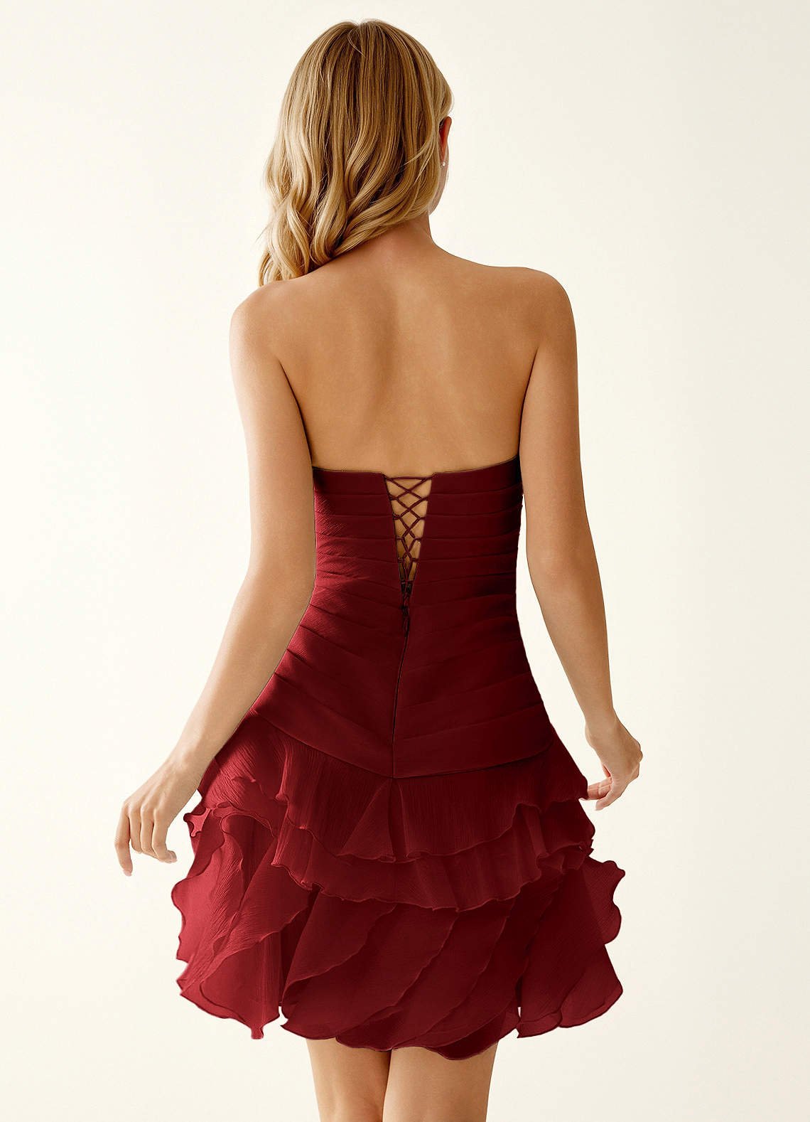 Rentina A-Line Mini Sweetheart Tiered Tulle Prom Dress in Burgundy