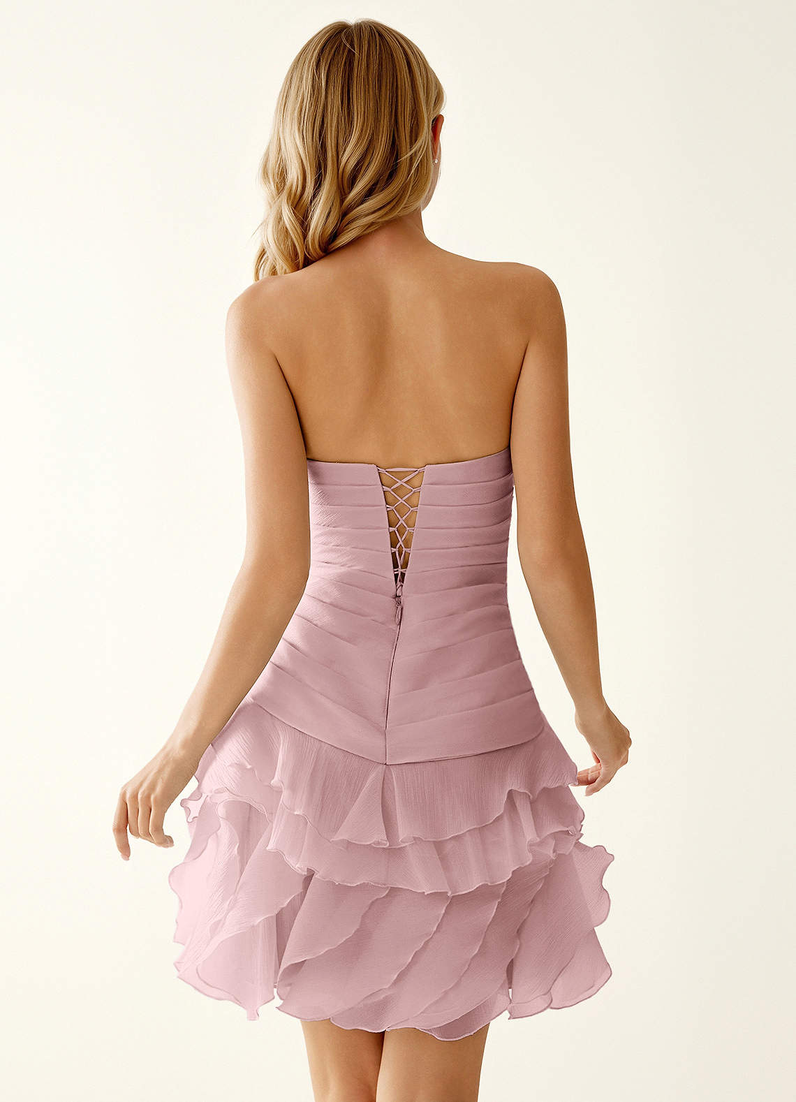 Rentina A-Line Mini Sweetheart Tiered Tulle Prom Dress in Pink