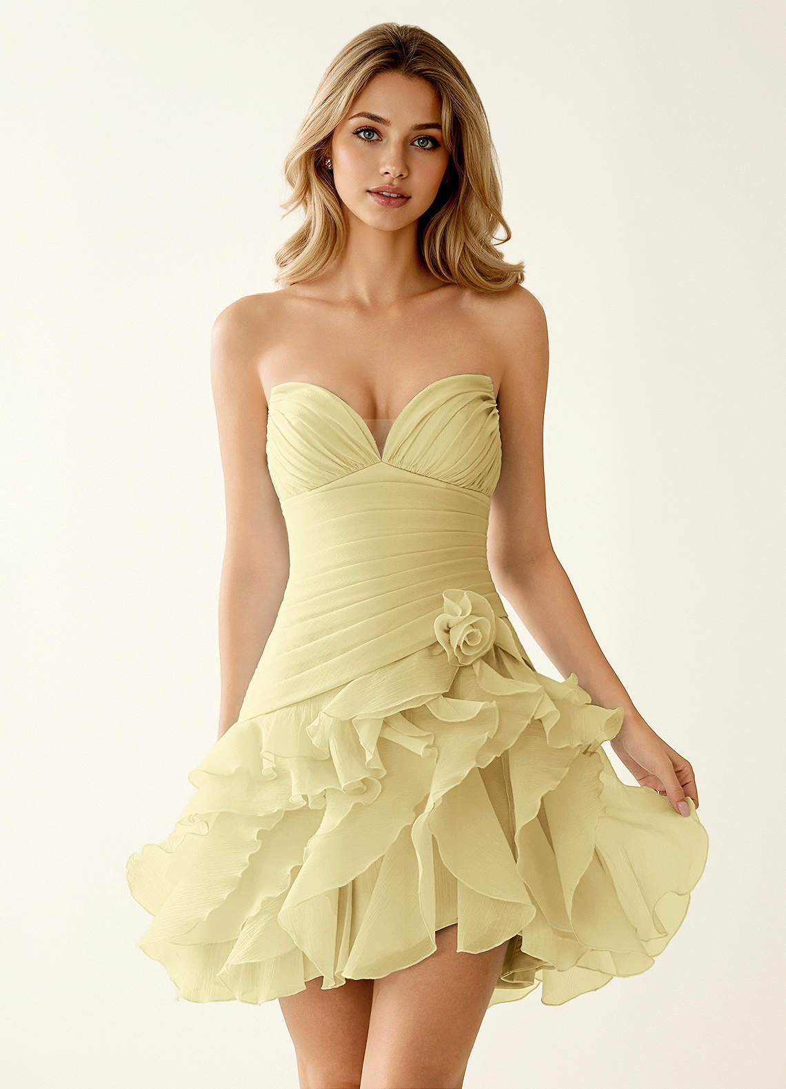 Rentina A-Line Mini Sweetheart Tiered Tulle Prom Dress in Sage