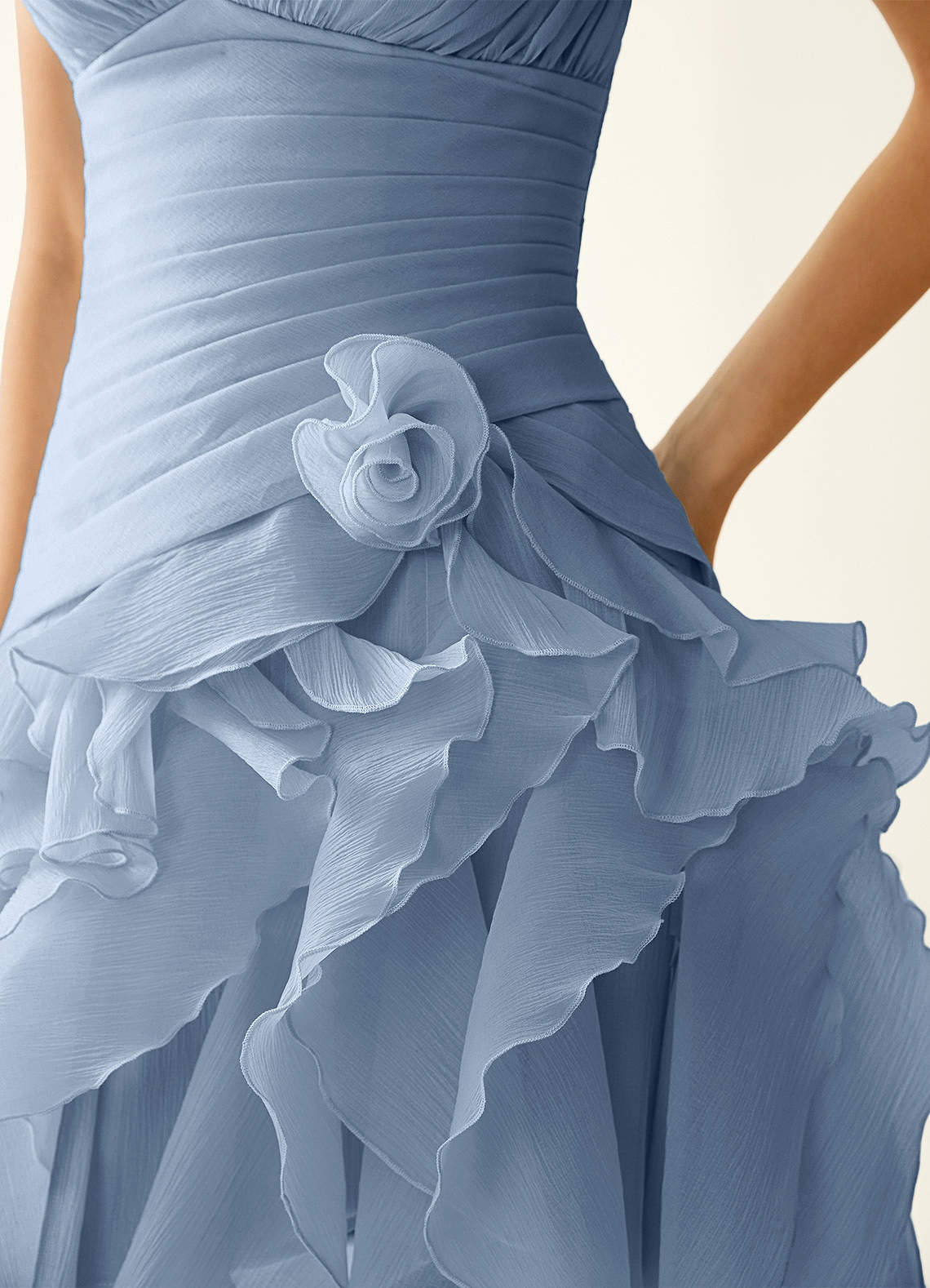 Rentina A-Line Mini Sweetheart Tiered Tulle Prom Dress in Dusty Blue