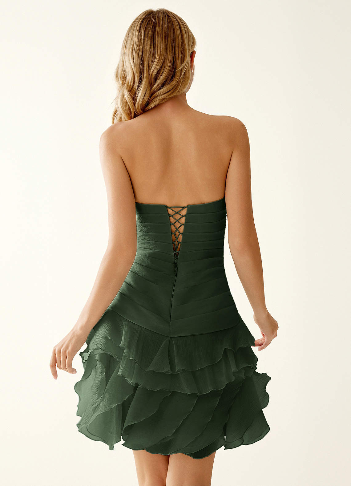Rentina A-Line Mini Sweetheart Tiered Tulle Prom Dress in Dark Green