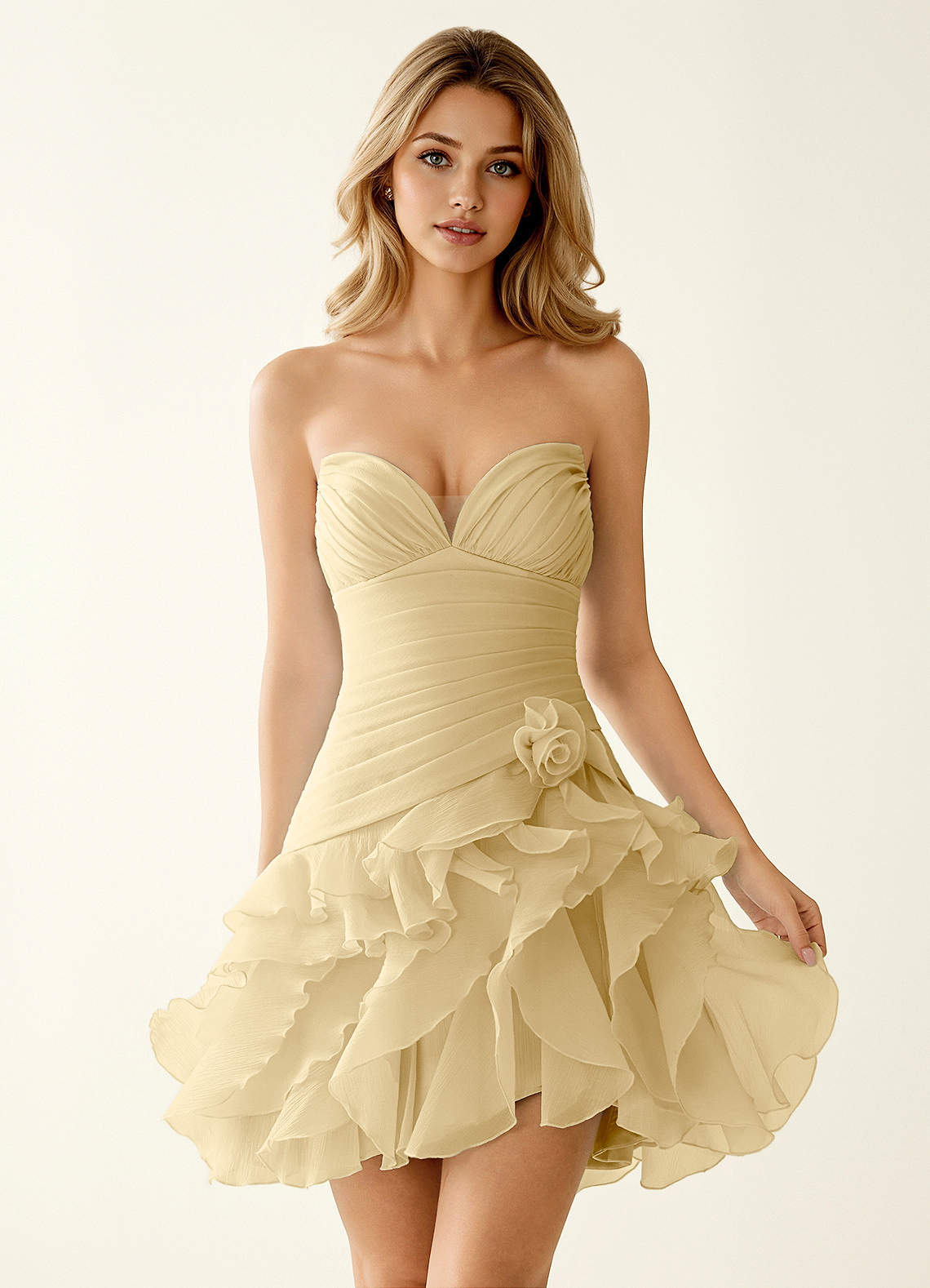 Rentina A-Line Mini Sweetheart Tiered Tulle Prom Dress in Sage