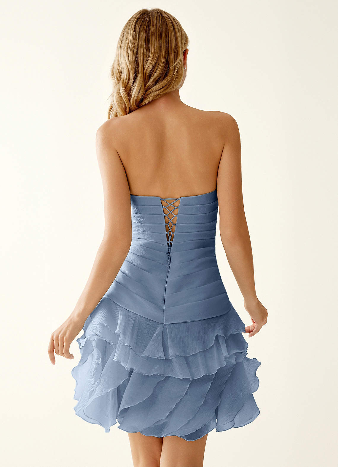 Rentina A-Line Mini Sweetheart Tiered Tulle Prom Dress in Dusty Blue