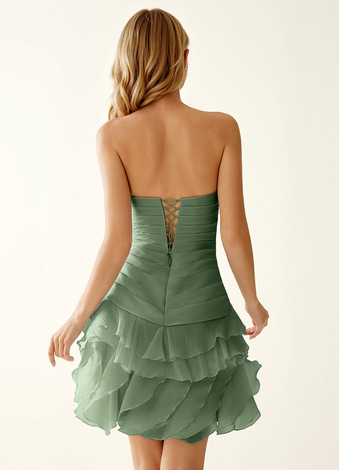 Rentina A-Line Mini Sweetheart Tiered Tulle Prom Dress in Sage