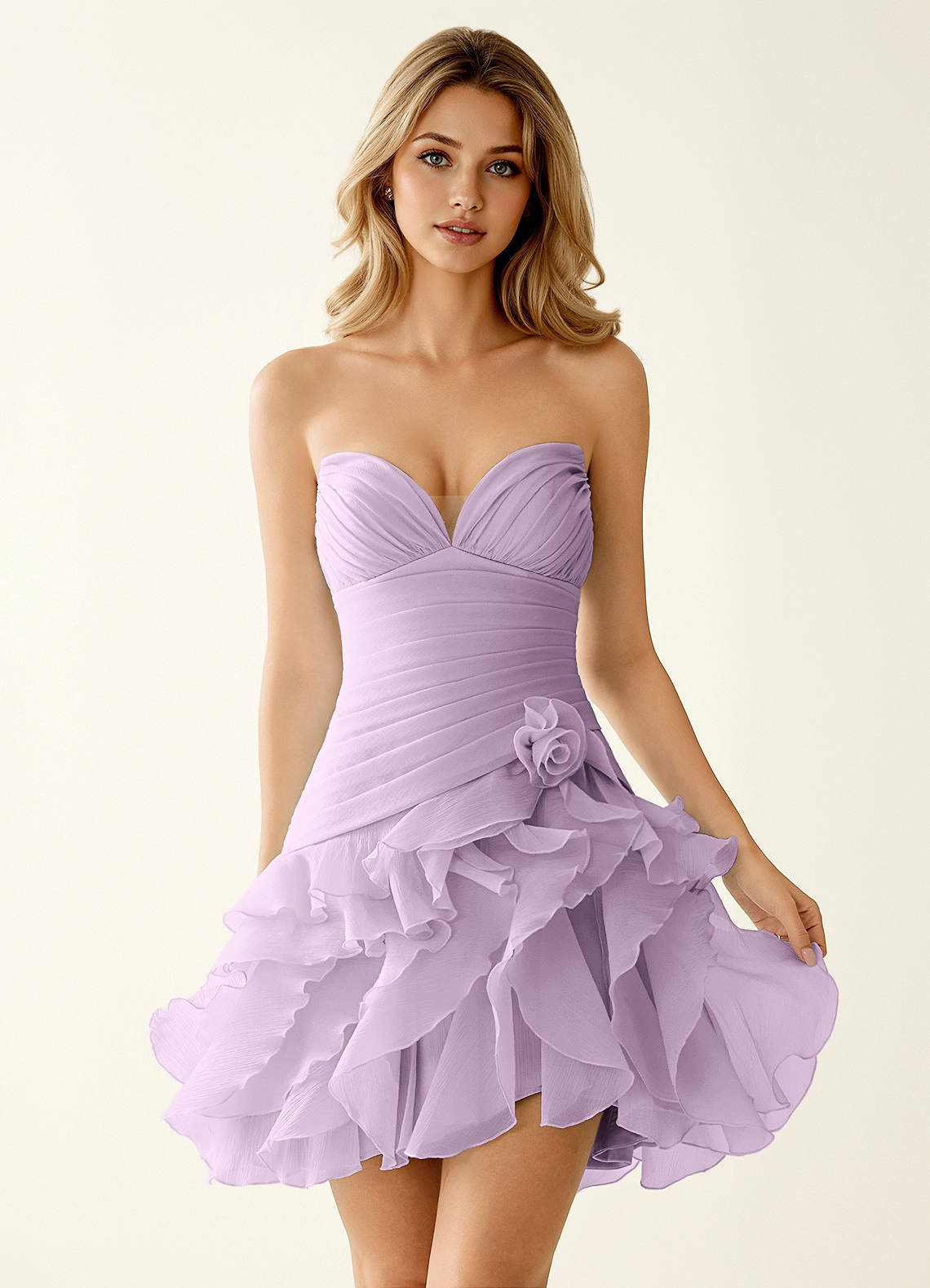 Rentina A-Line Mini Sweetheart Tiered Tulle Prom Dress in Sage