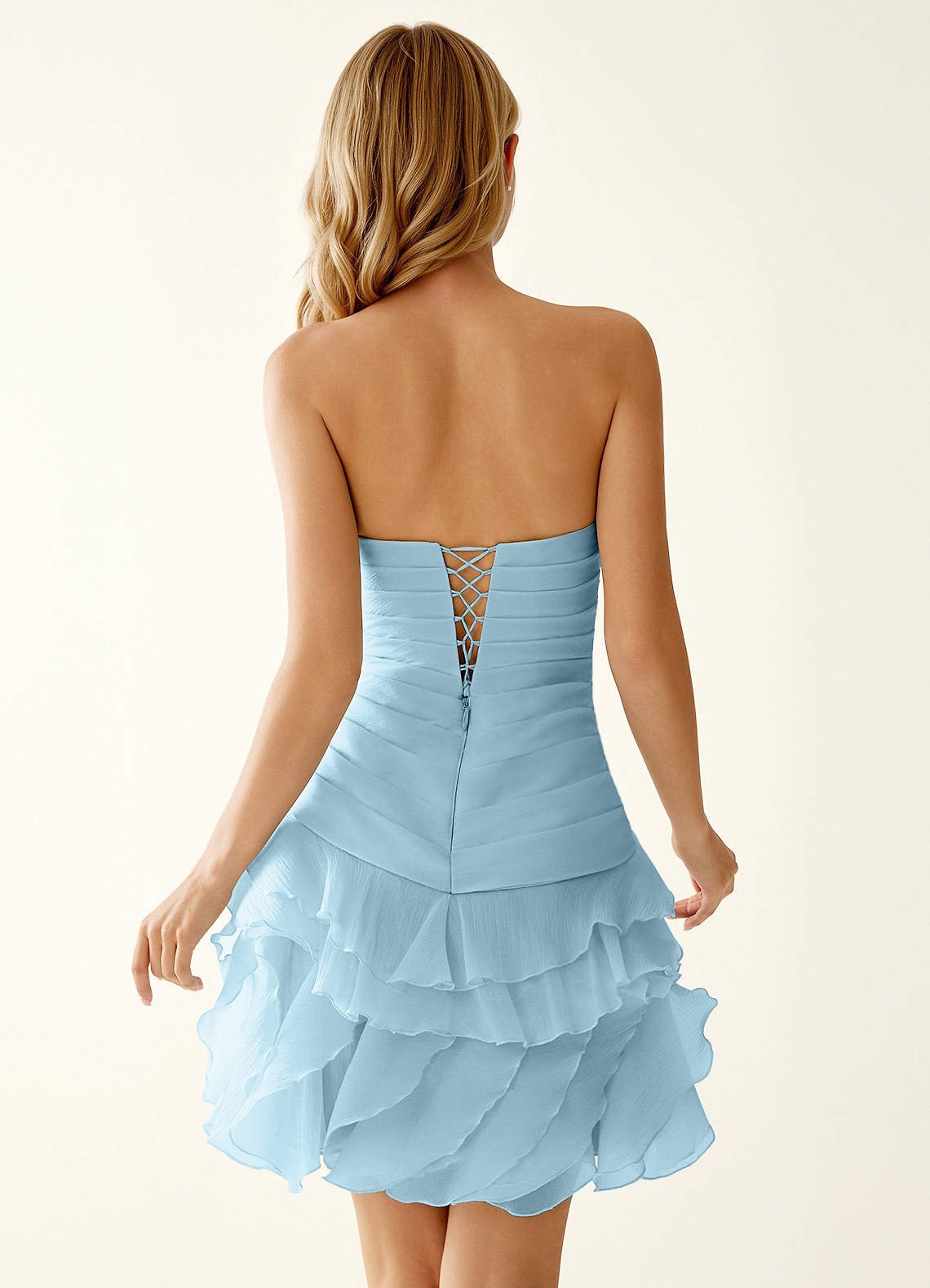 Rentina A-Line Mini Sweetheart Tiered Tulle Prom Dress in Shy Blue