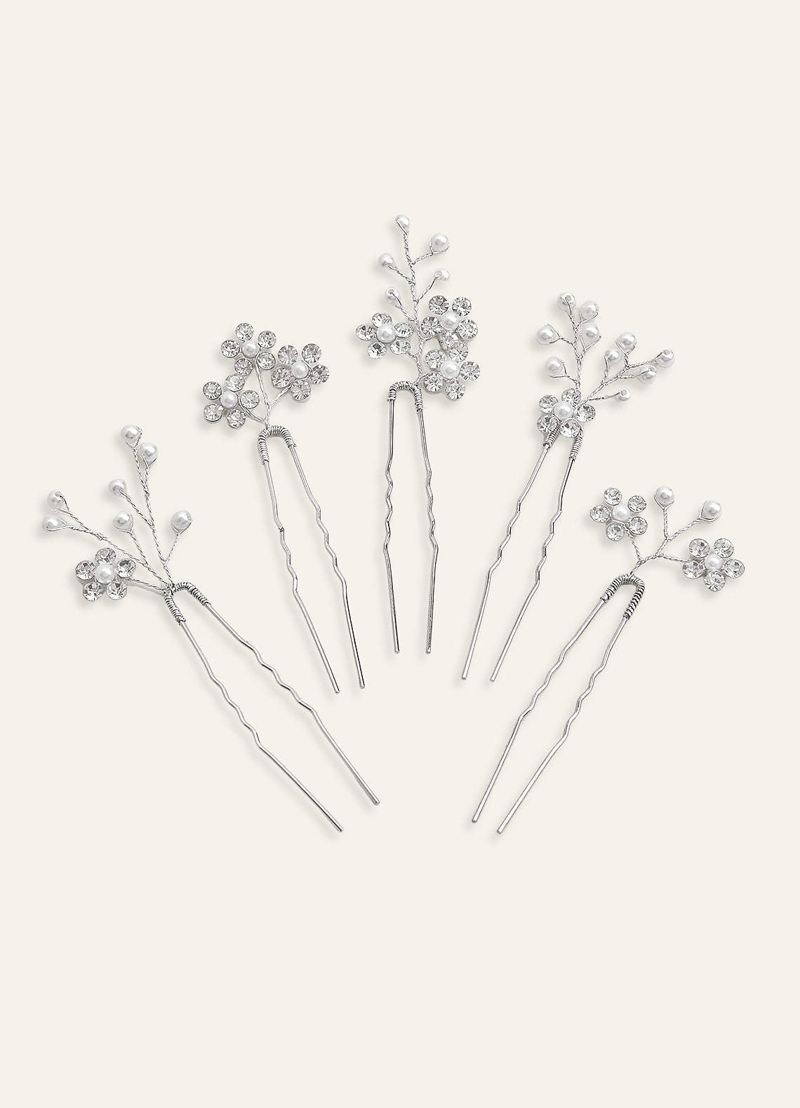 Rhinestone Floral Cluster Hairpin Set — Silver — 图 8/10