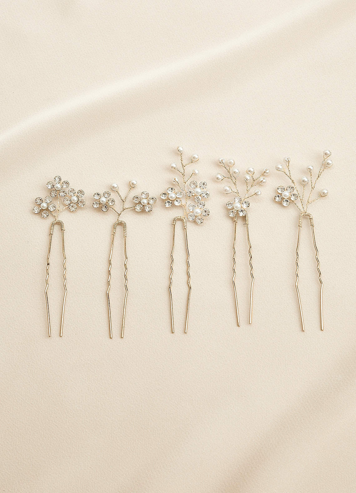 Rhinestone Floral Cluster Hairpin Set — Gold — 图 5/10