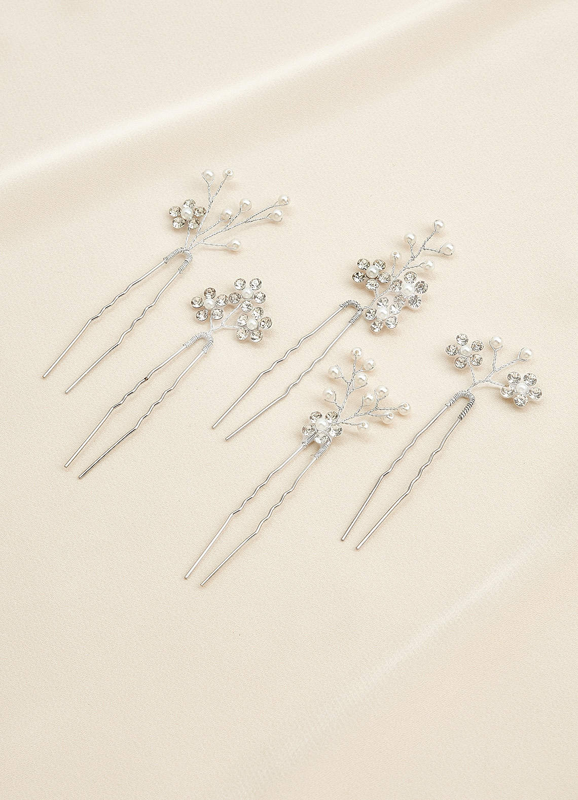 Rhinestone Floral Cluster Hairpin Set — Silver — 图 9/10
