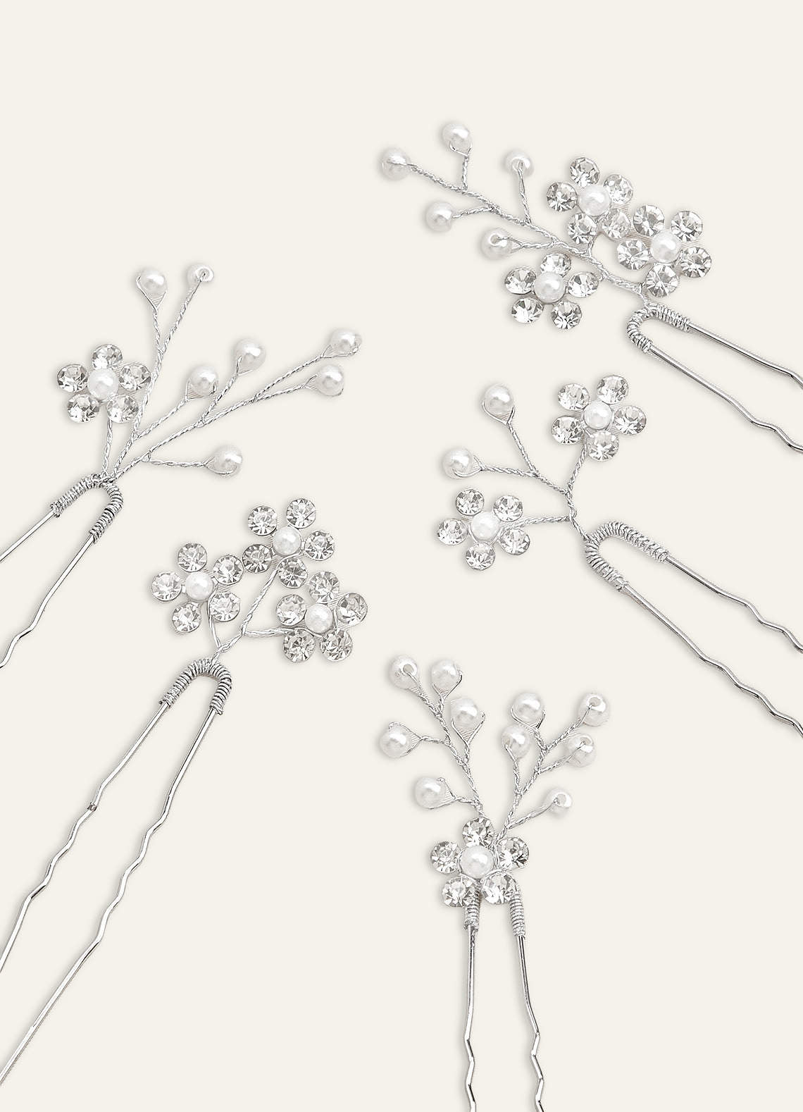 Rhinestone Floral Cluster Hairpin Set — Silver — 图 6/10
