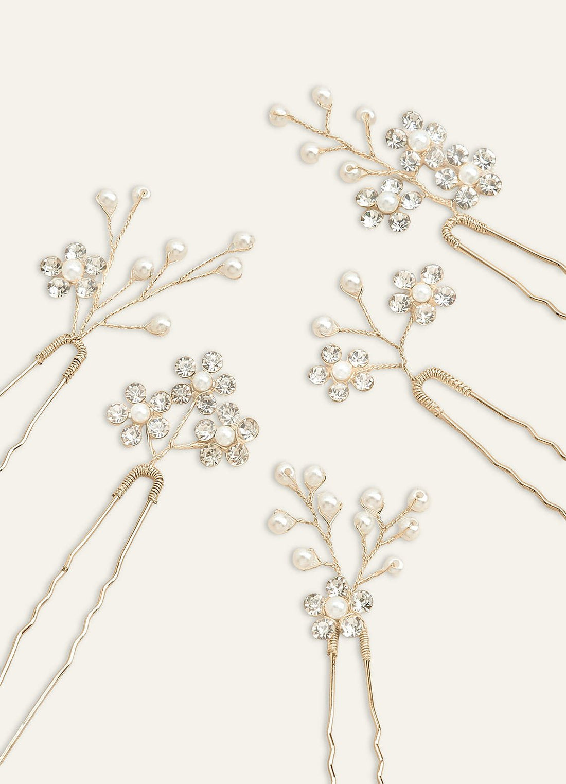 Rhinestone Floral Cluster Hairpin Set — Gold — 图 1/10