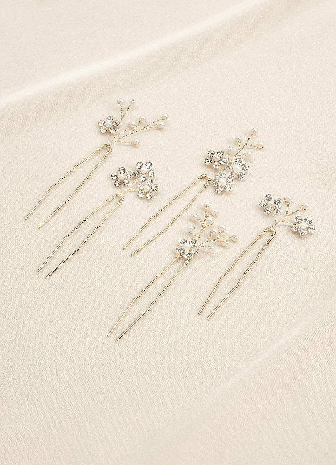 Rhinestone Floral Cluster Hairpin Set — Gold — 图 4/10