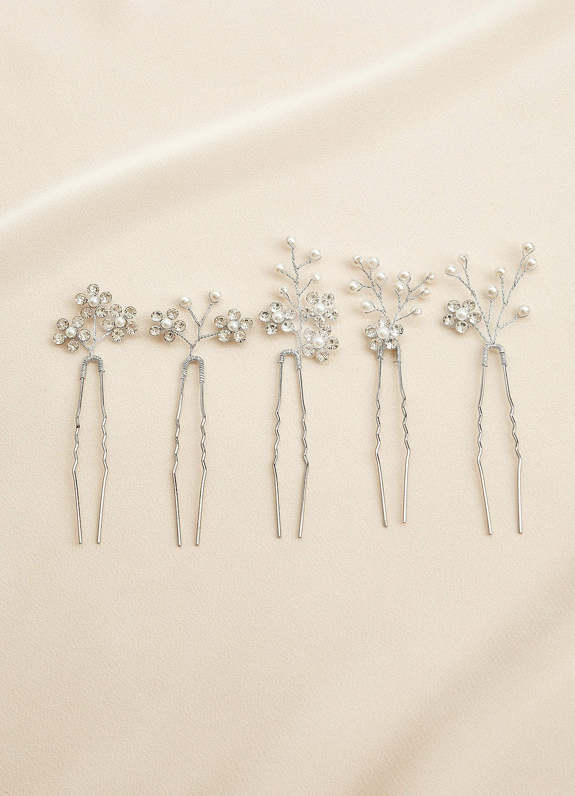 Rhinestone Floral Cluster Hairpin Set — Silver — 图 10/10