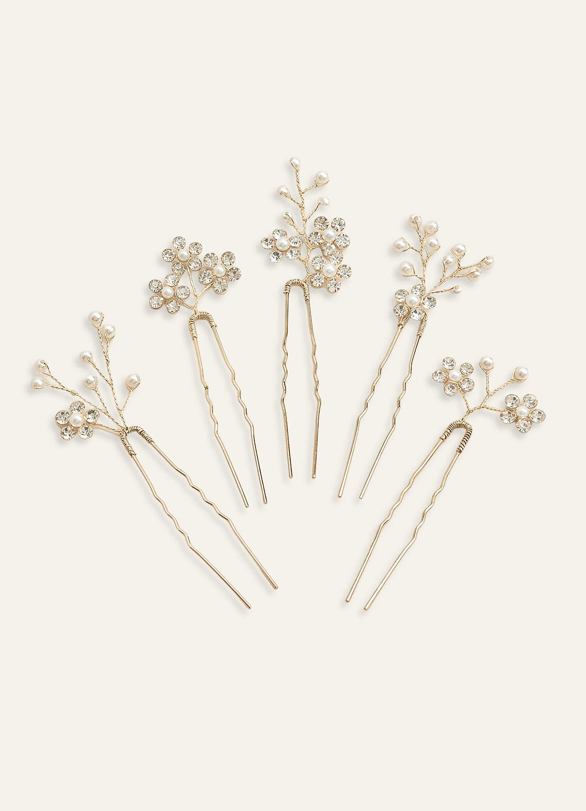Rhinestone Floral Cluster Hairpin Set — Gold — 图 3/10