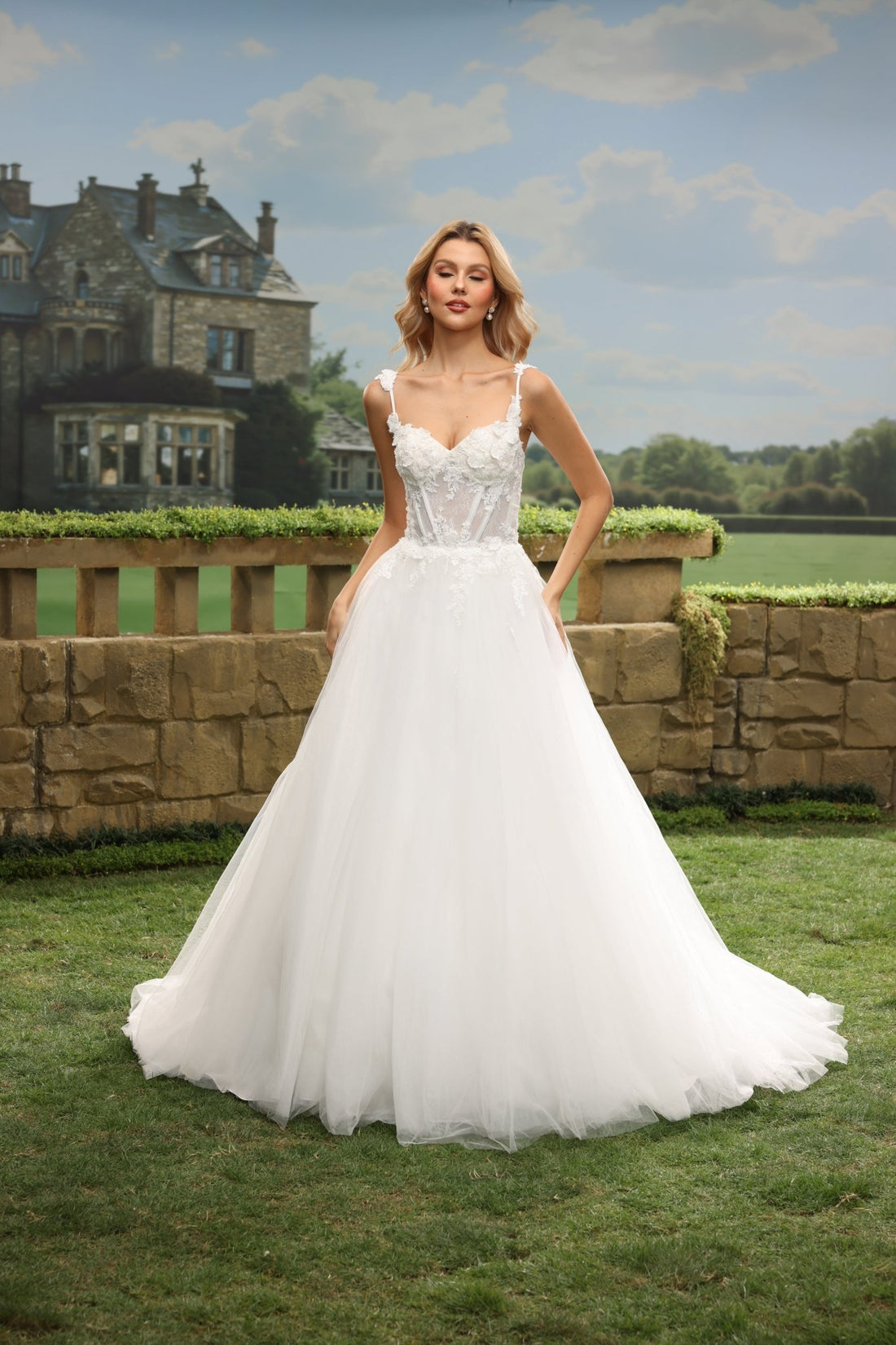 Riana white wedding dress front view 1