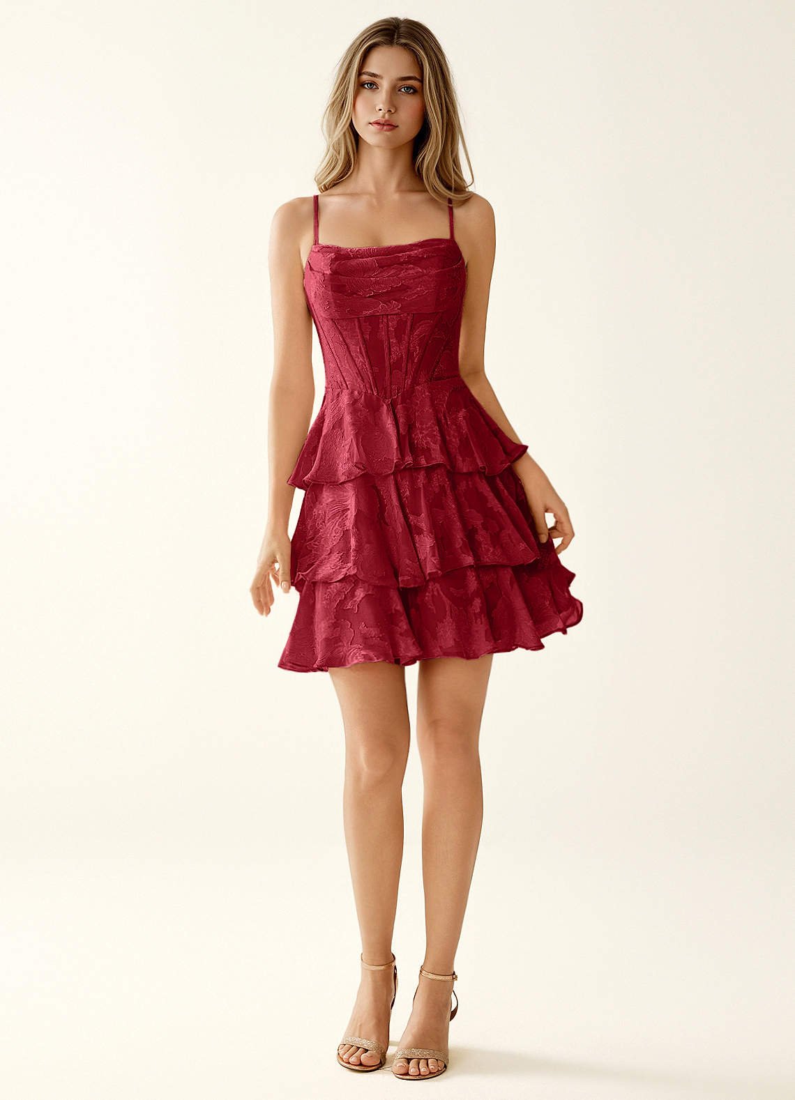 Rietta A-Line Sweetheart Floral Burnout Prom Dress in Ruby Red