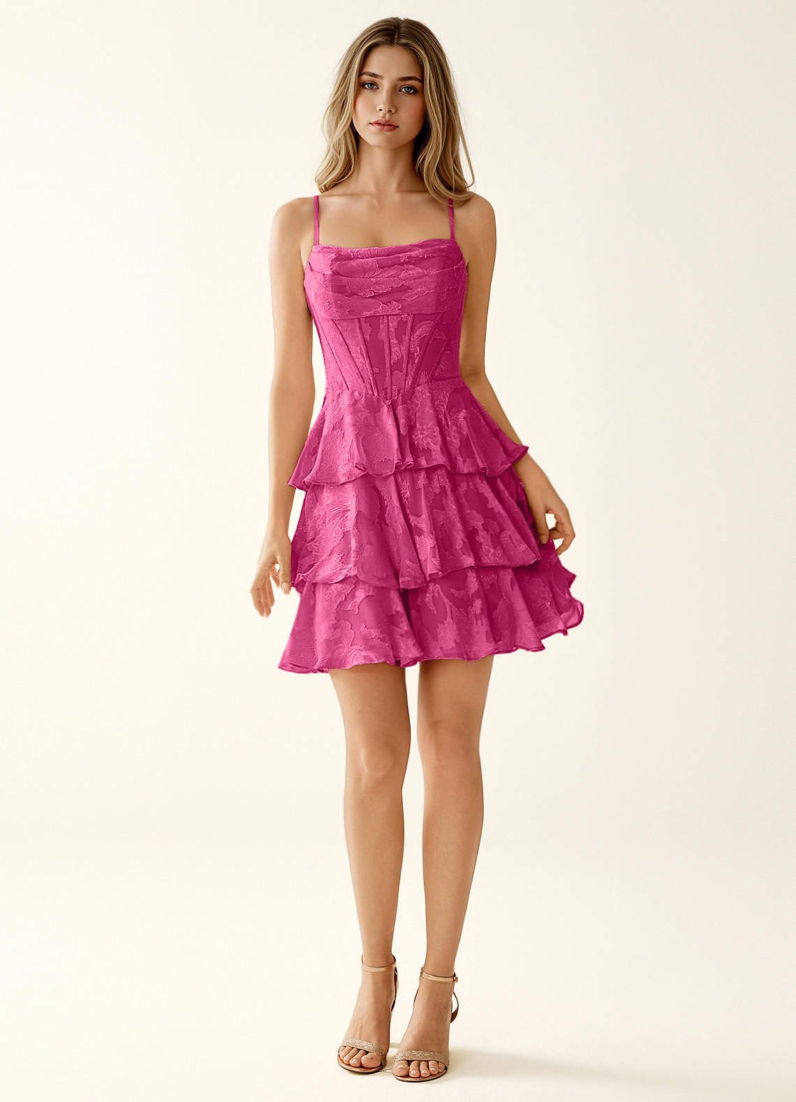 Rietta A-Line Sweetheart Floral Burnout Prom Dress in Fuchsia