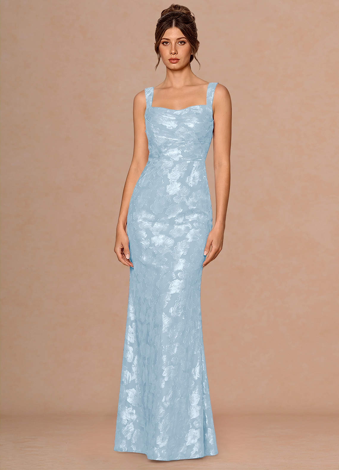 Rosalie Mermaid Cowl-Neck Fil Coupé Evening Dress in Powder Blue