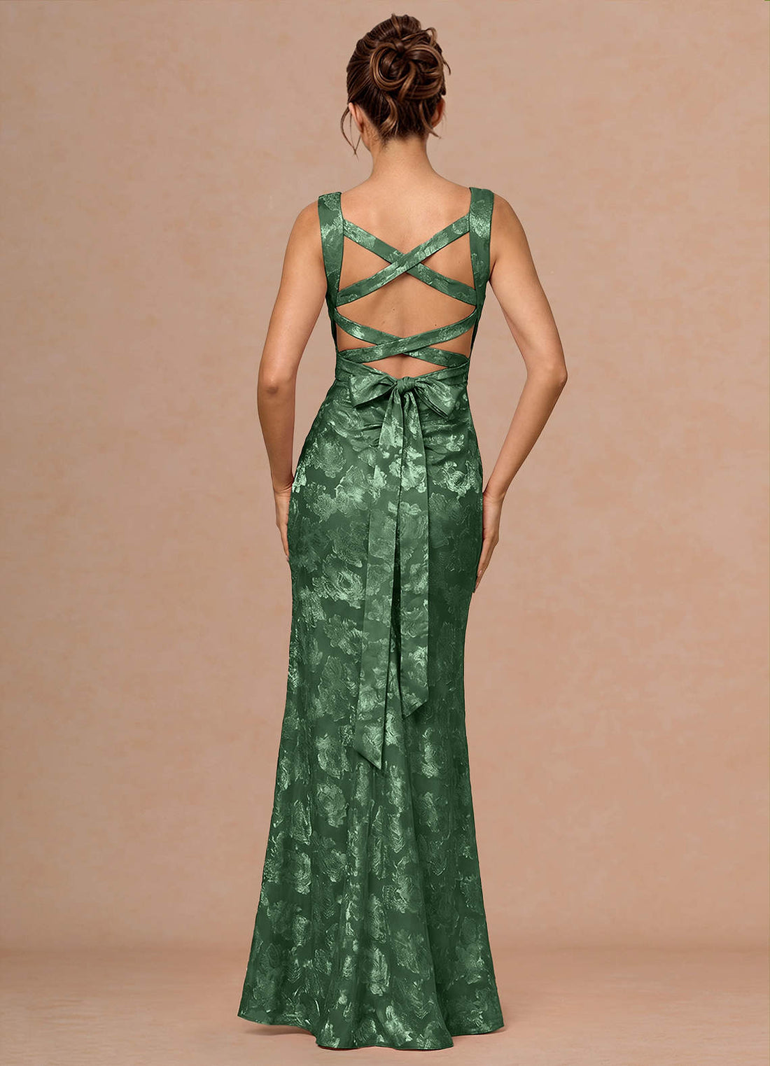 Rosalie Mermaid Cowl-Neck Fil Coupé Evening Dress in Eucalyptus