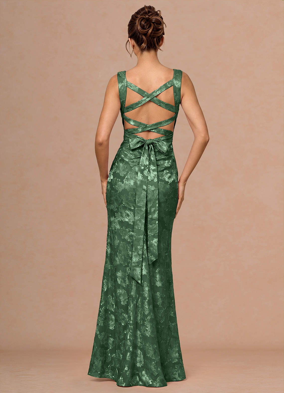 Rosalie Mermaid Cowl-Neck Fil Coupé Evening Dress in Eucalyptus
