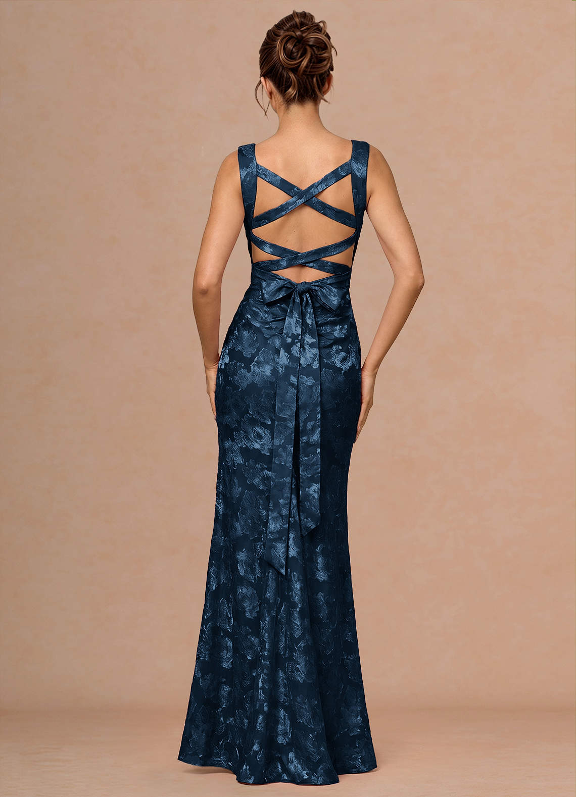 Rosalie Mermaid Cowl-Neck Fil Coupé Evening Dress in Navy
