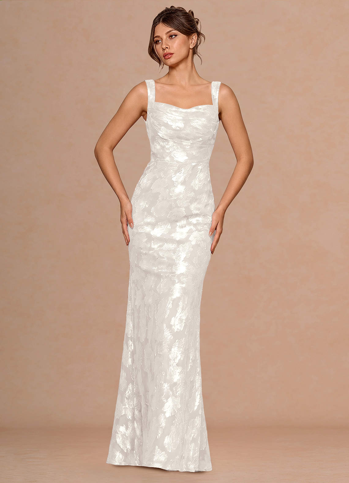 Rosalie Mermaid Cowl-Neck Fil Coupé Evening Dress in White