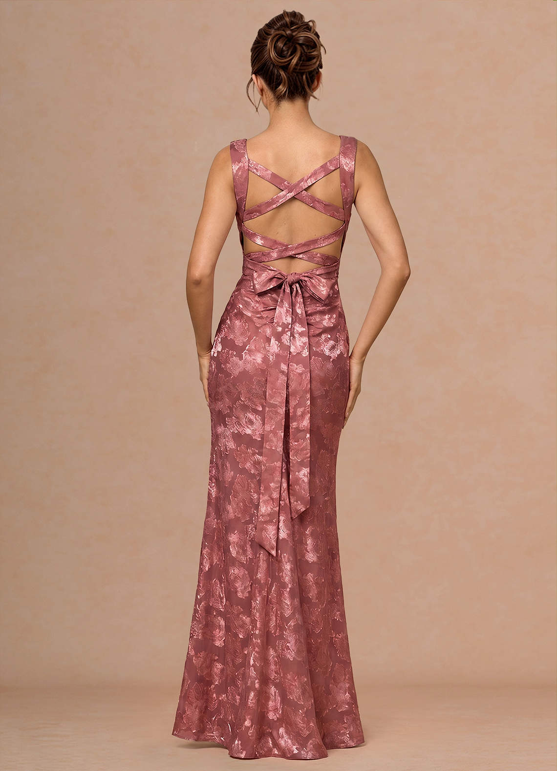 Rosalie Mermaid Cowl-Neck Fil Coupé Evening Dress in Vintage Rose