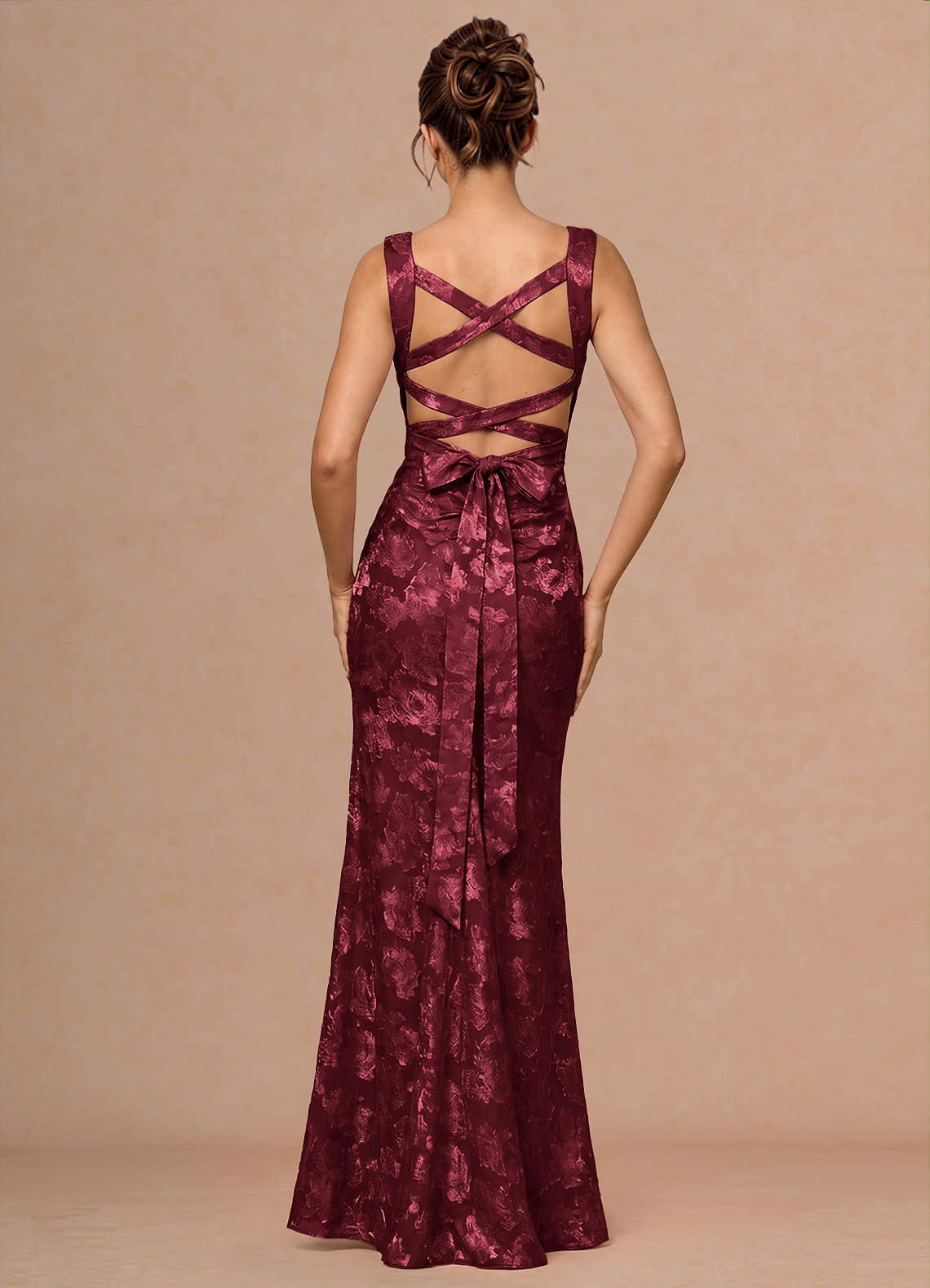 Rosalie Mermaid Cowl-Neck Fil Coupé Evening Dress in Wine