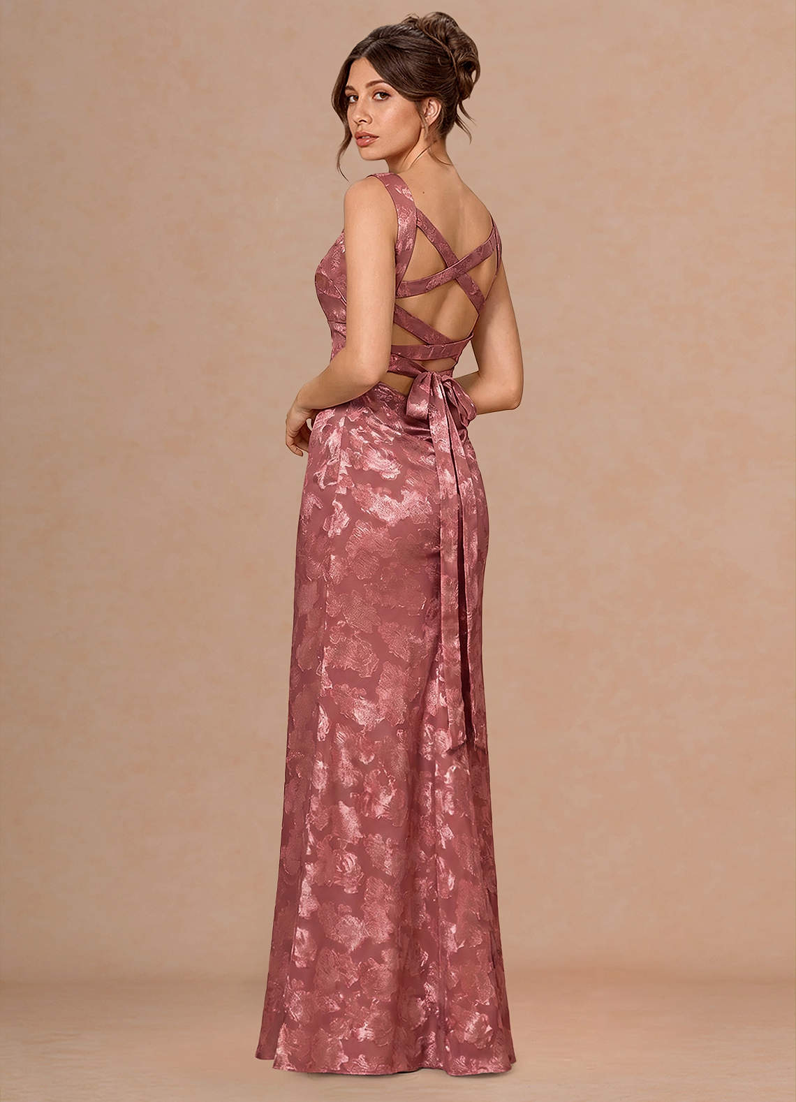 Rosalie Mermaid Cowl-Neck Fil Coupé Evening Dress in Vintage Rose