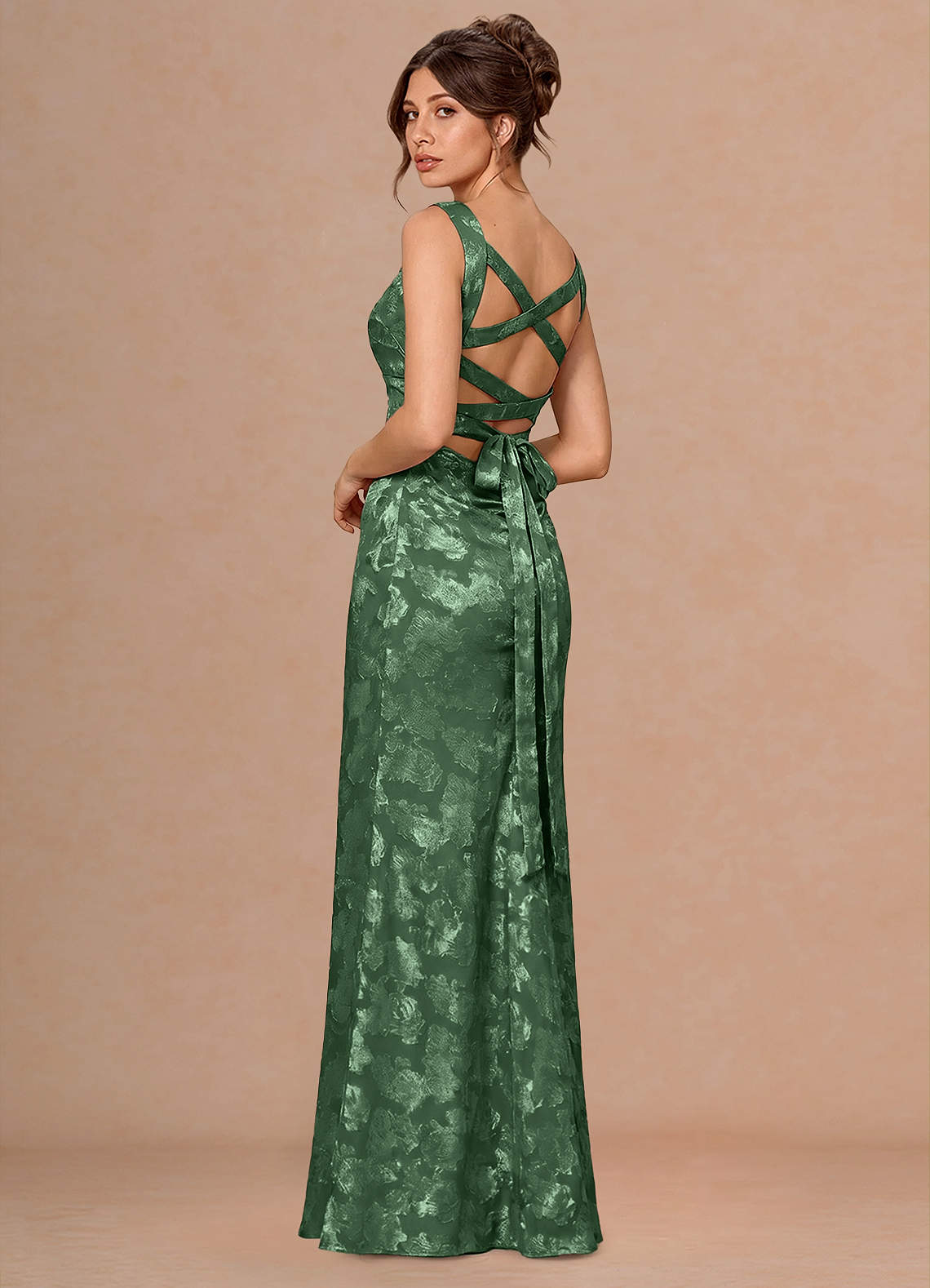 Rosalie Mermaid Cowl-Neck Fil Coupé Evening Dress in Eucalyptus