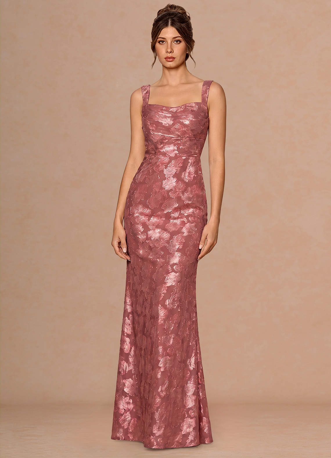 Rosalie Mermaid Cowl-Neck Fil Coupé Evening Dress in Vintage Rose