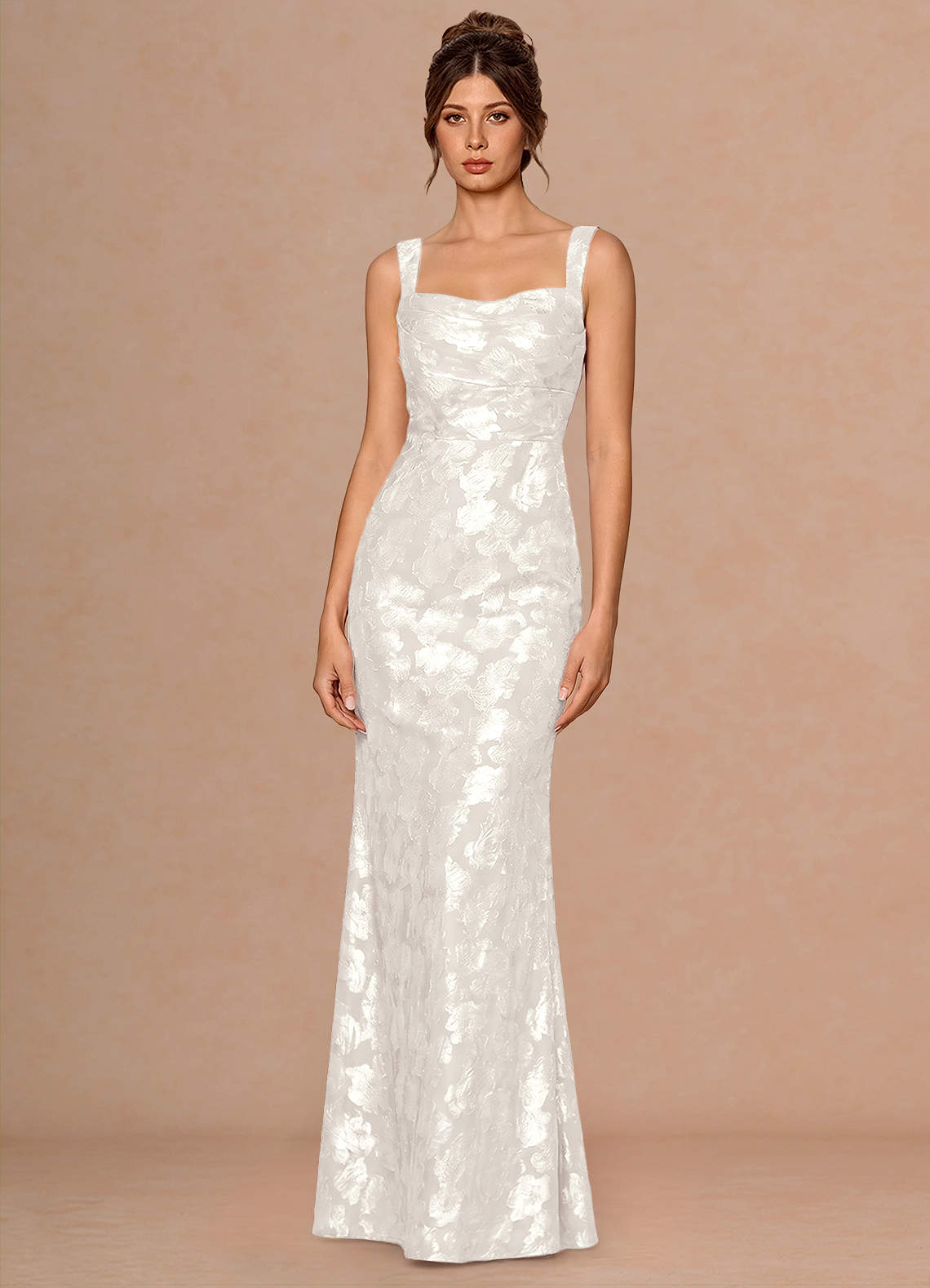 Rosalie Mermaid Cowl-Neck Fil Coupé Evening Dress in White